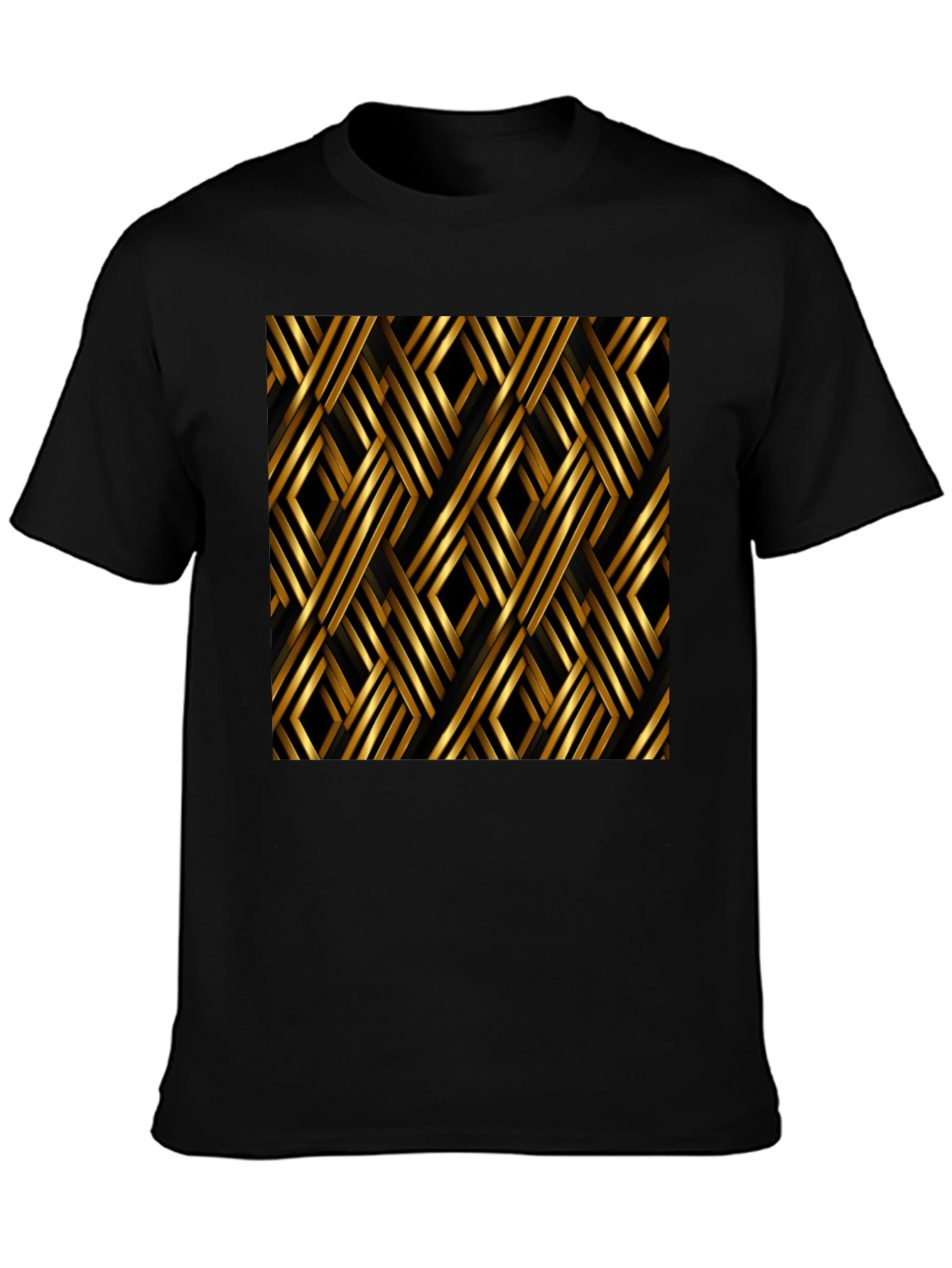 Geometric Gold Pattern Black T-Shirt