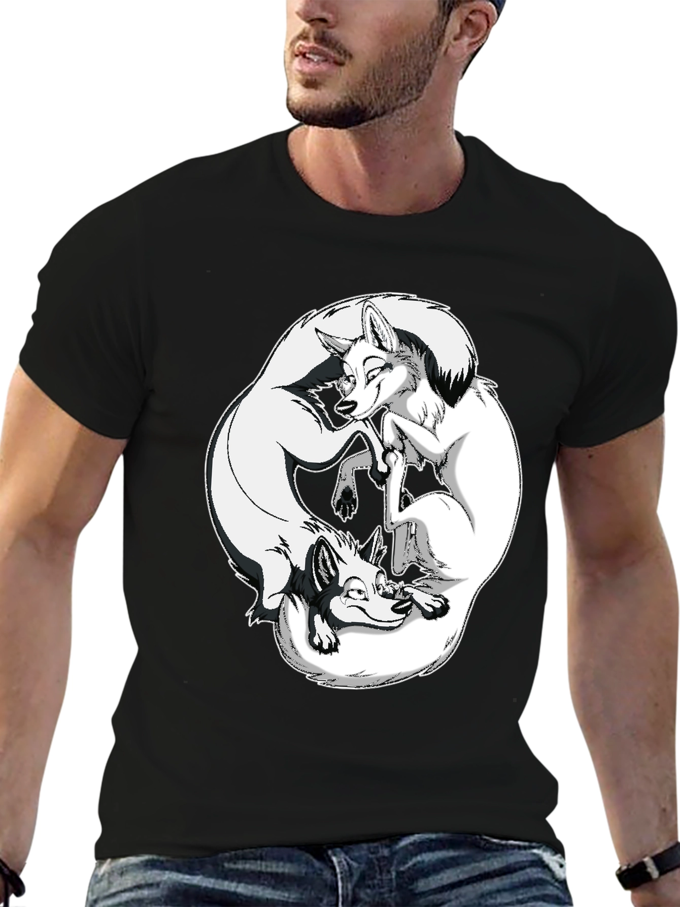 Yin Yang Foxes Graphic Tee - Black