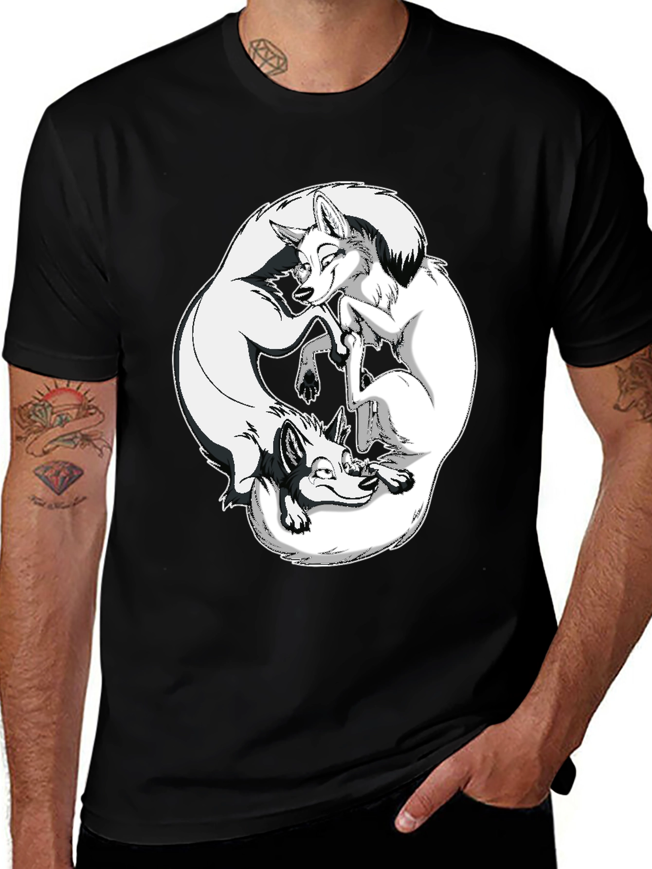 Yin Yang Foxes Graphic Tee - Black