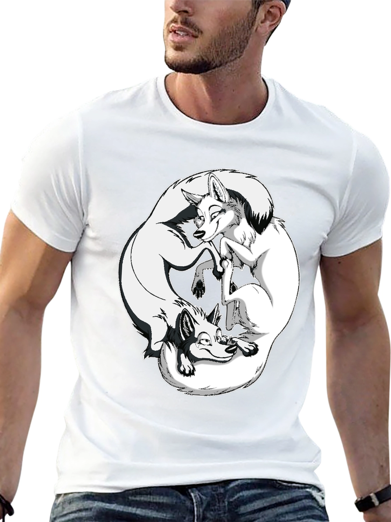 Yin Yang Foxes Graphic Tee - Black