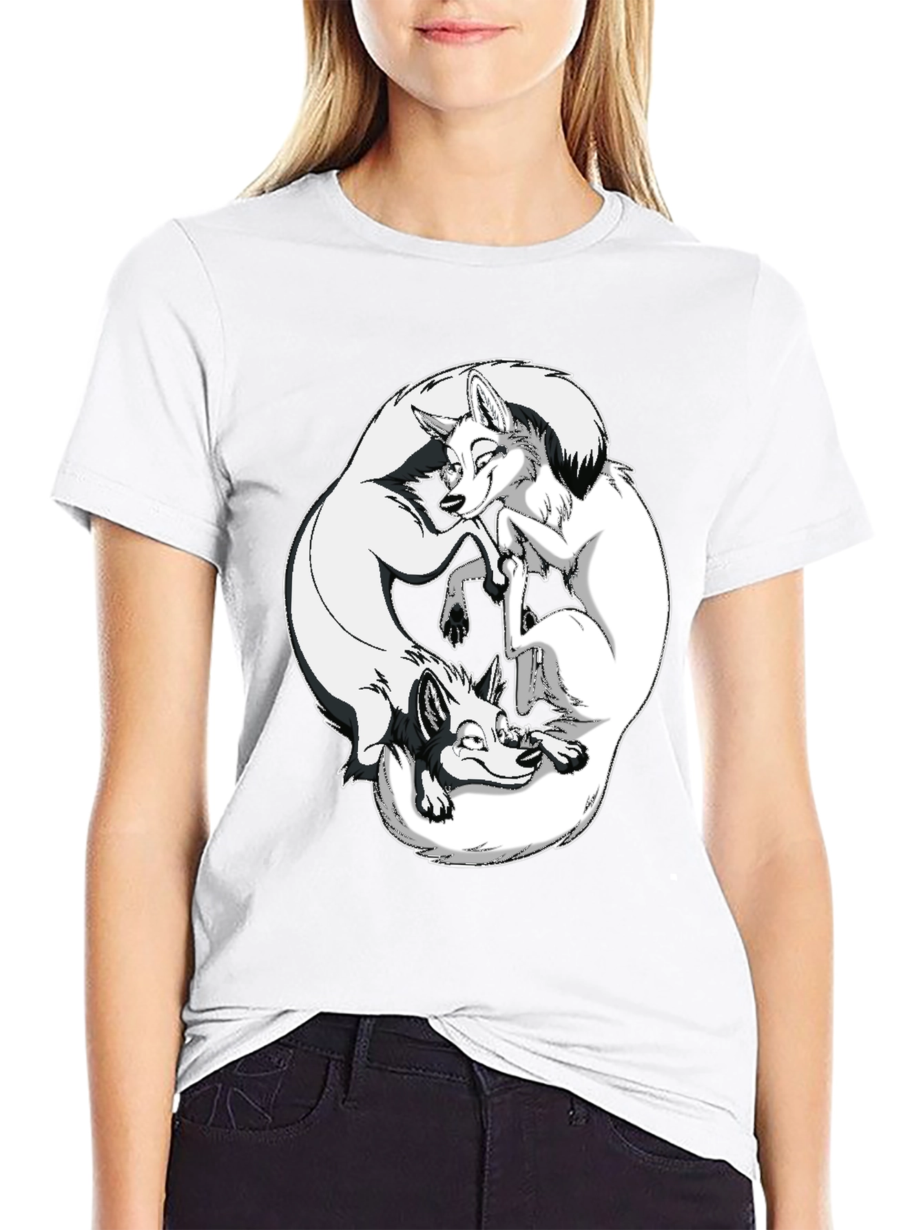 Yin Yang Foxes Graphic Tee - Black