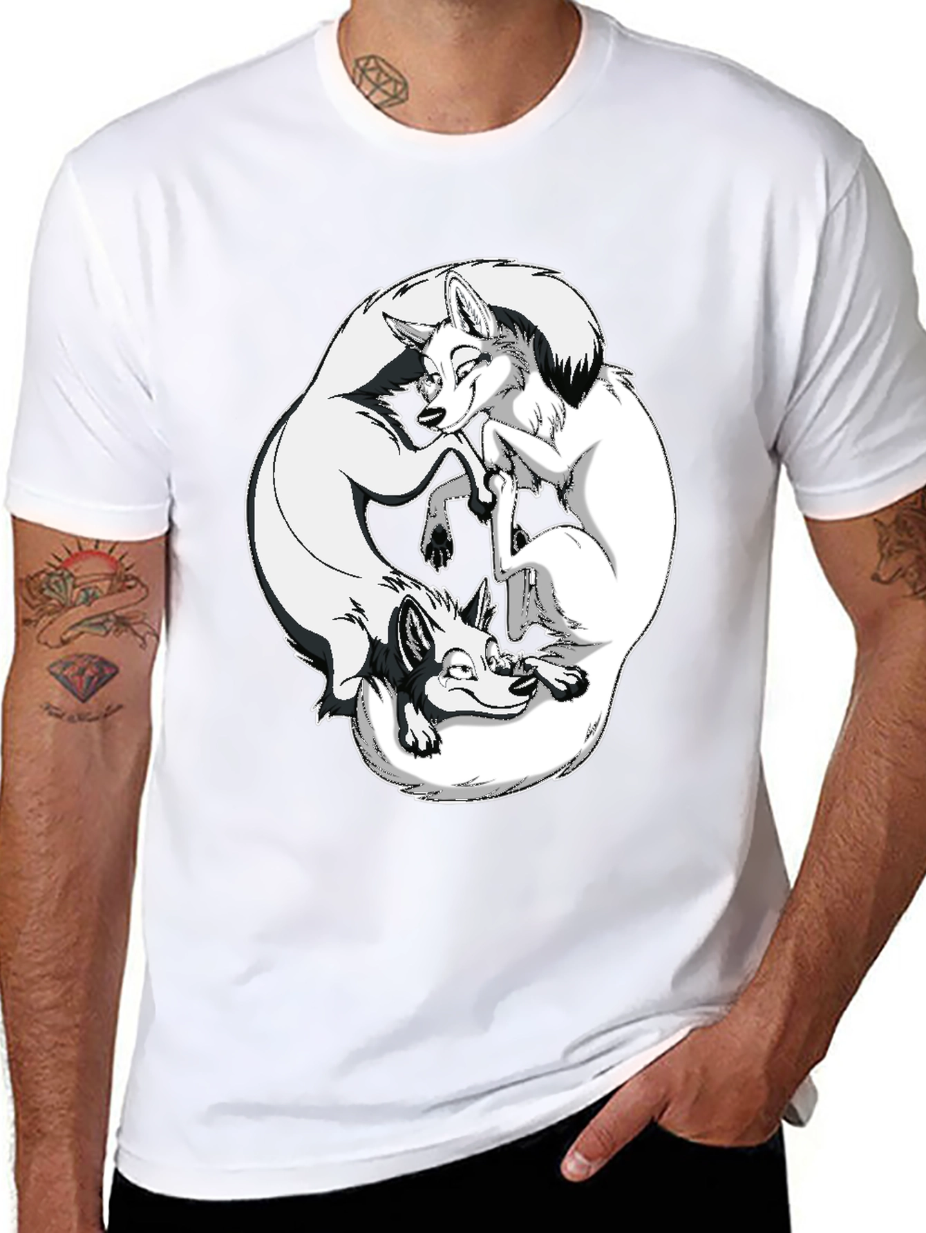 Yin Yang Foxes Graphic Tee - Black