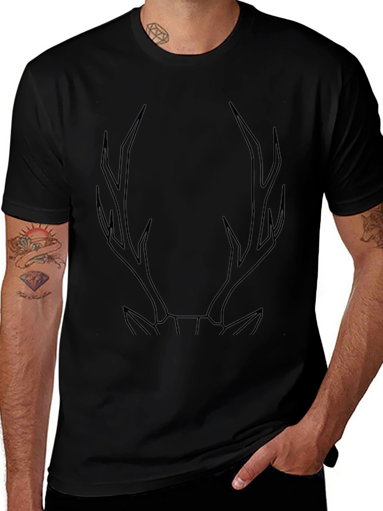 Minimalist Deer Antler Black Graphic Tee