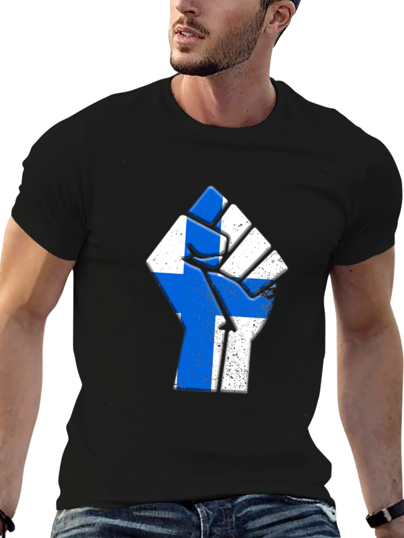 Finland Flag Fist T-Shirt Black