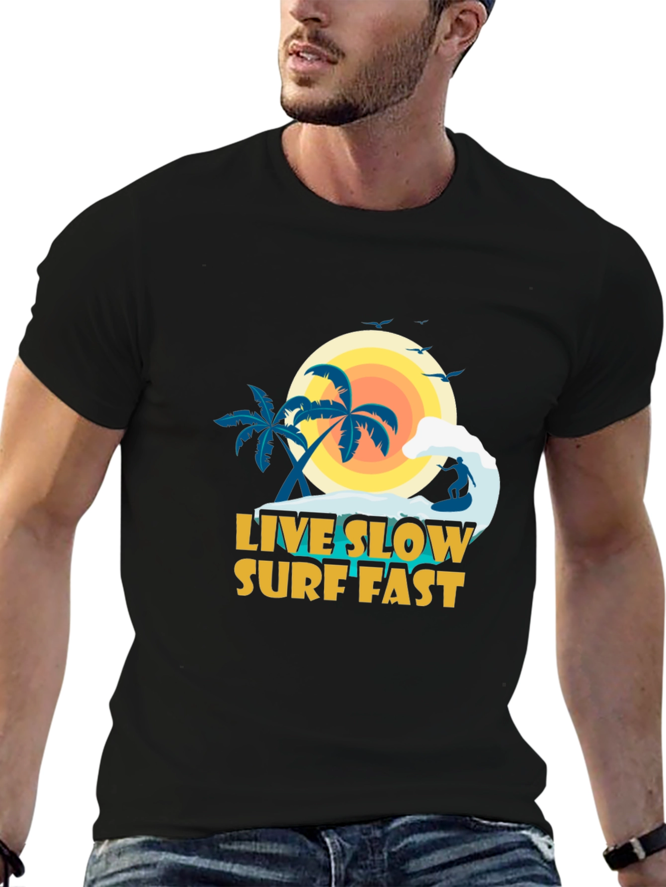 Live Slow Surf Fast Graphic Tee - Black