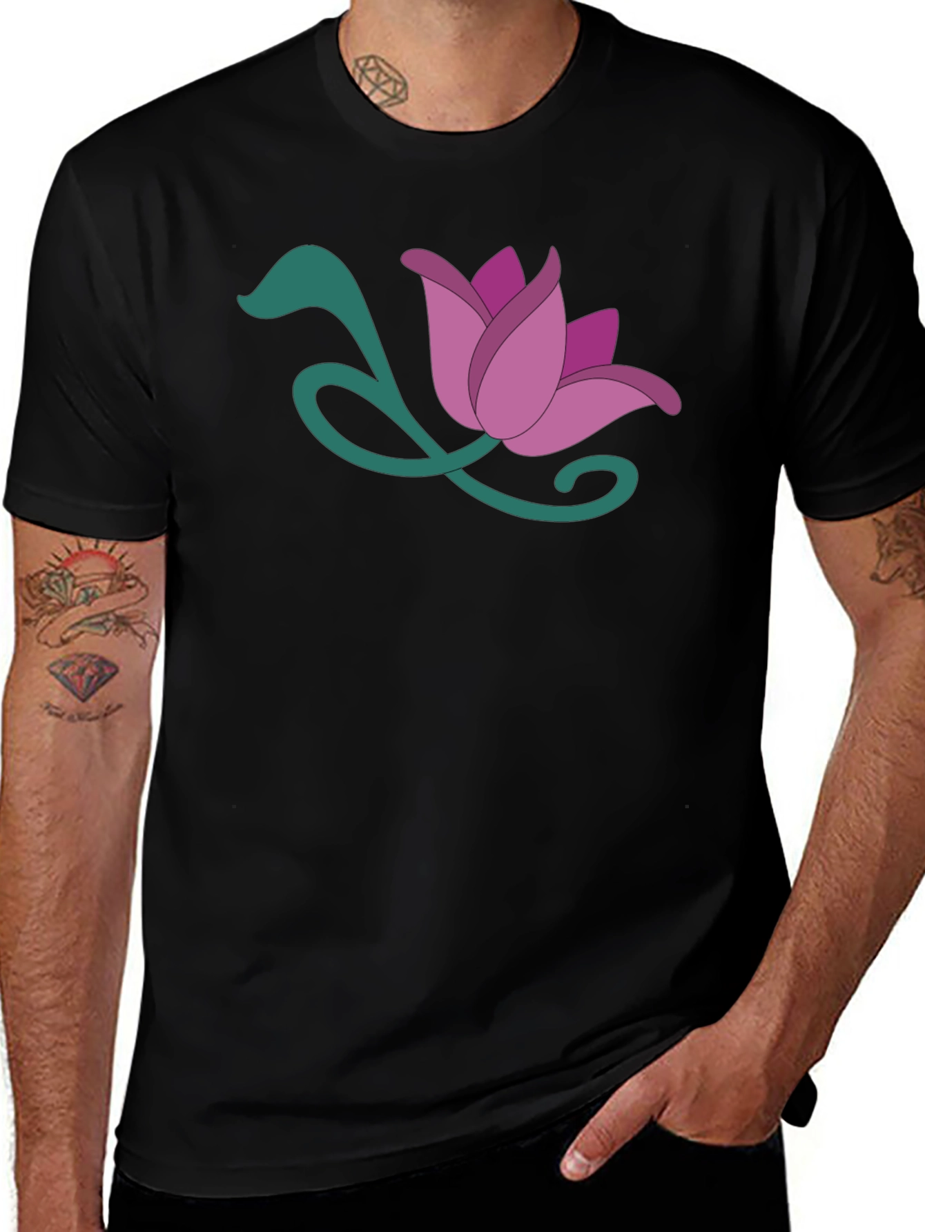Floral Graphic Tee - Soft Black Cotton Blend