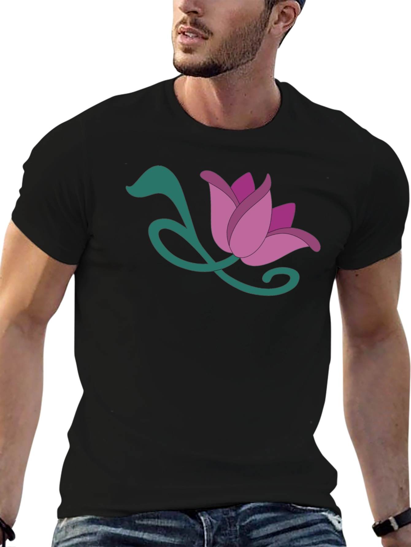 Floral Graphic Tee - Soft Black Cotton Blend