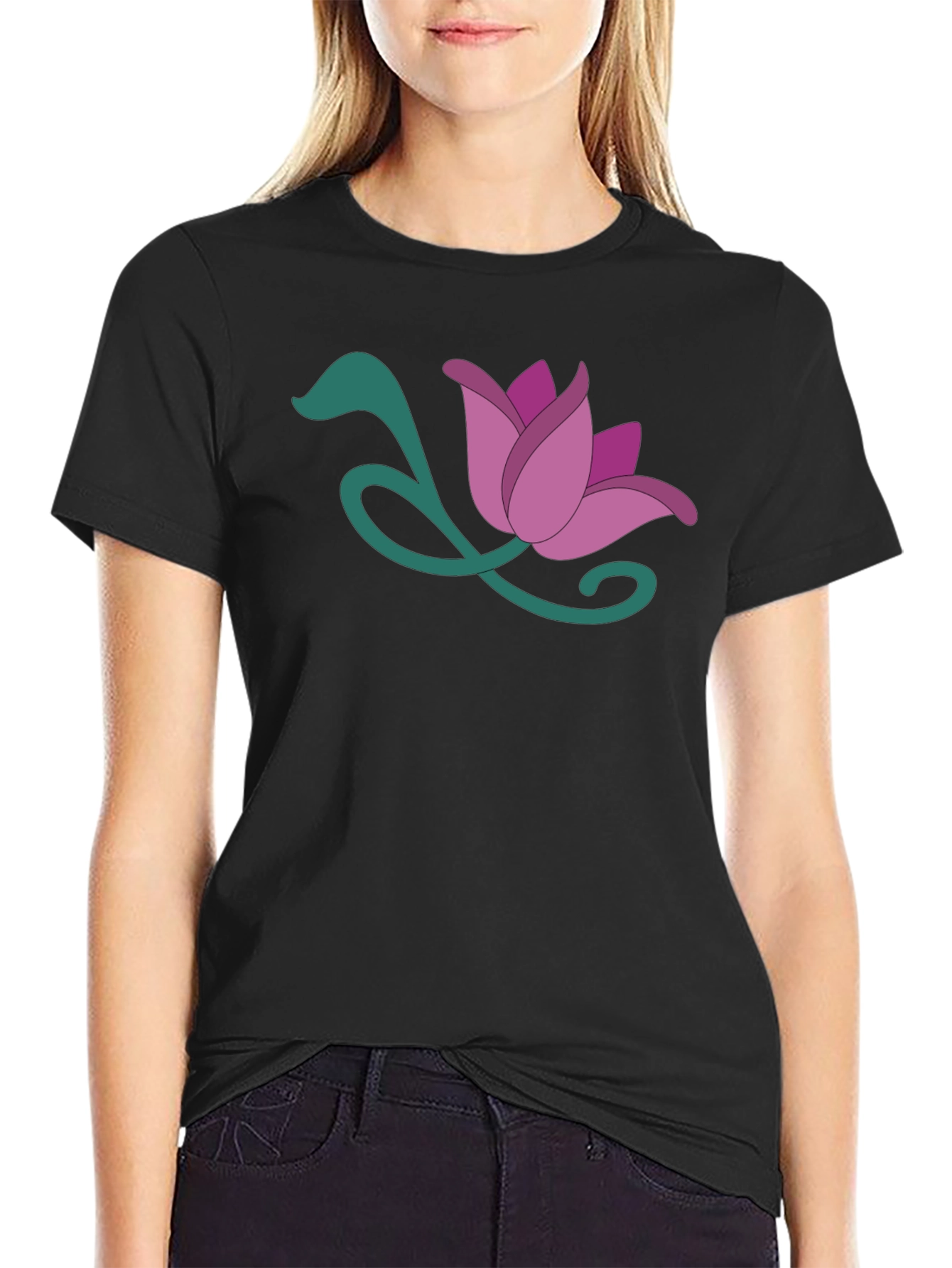 Floral Graphic Tee - Soft Black Cotton Blend