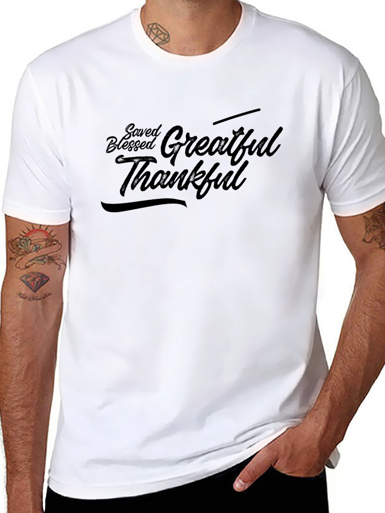 Saved Blessed Grateful Thankful Black T-Shirt