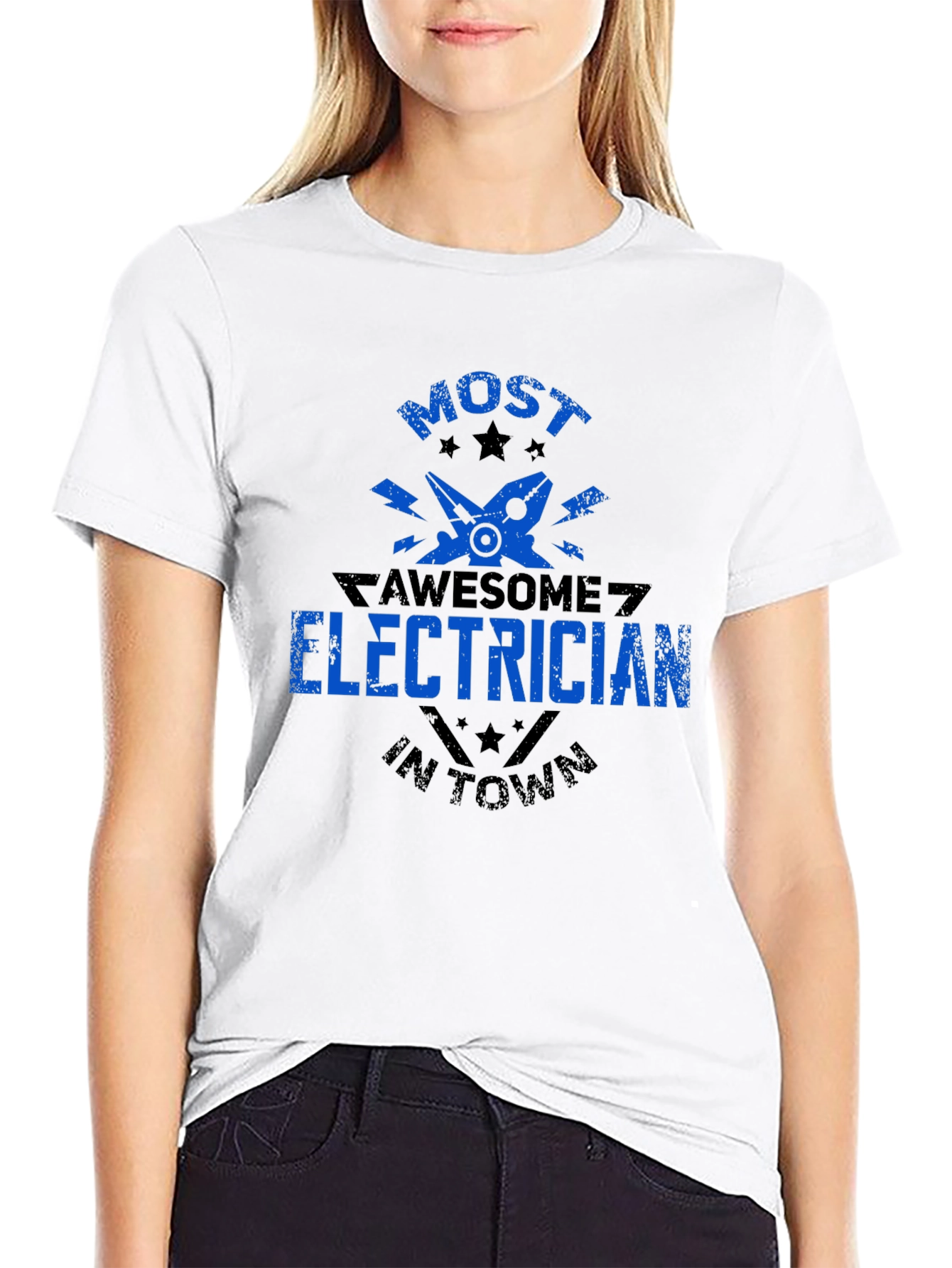 Awesome Electrician T-Shirt - Black Crew Neck