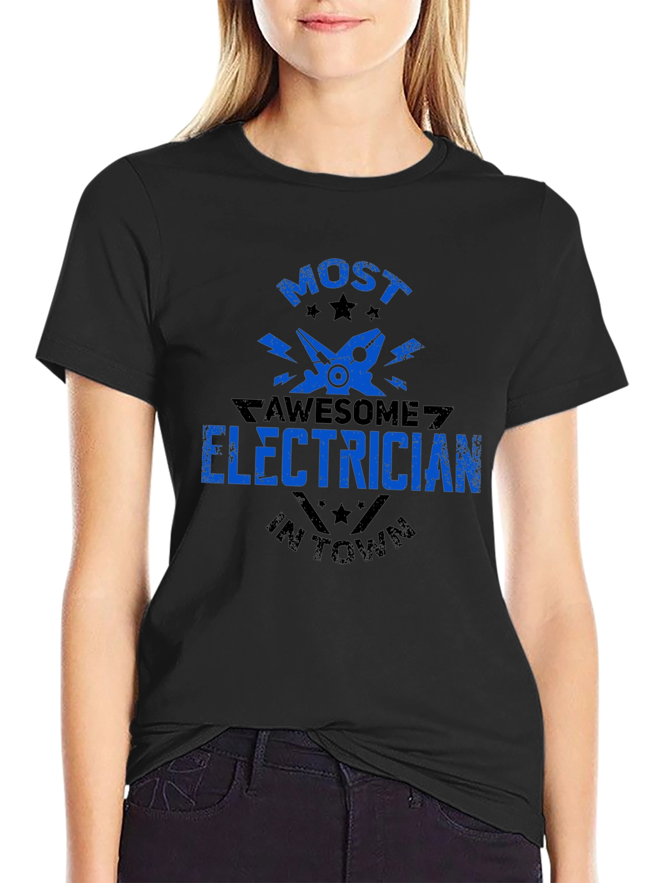 Awesome Electrician T-Shirt - Black Crew Neck