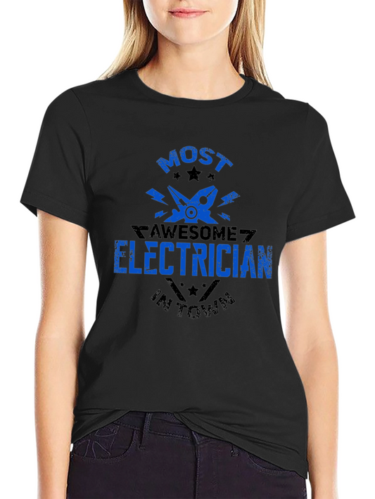 Awesome Electrician T-Shirt - Black Crew Neck