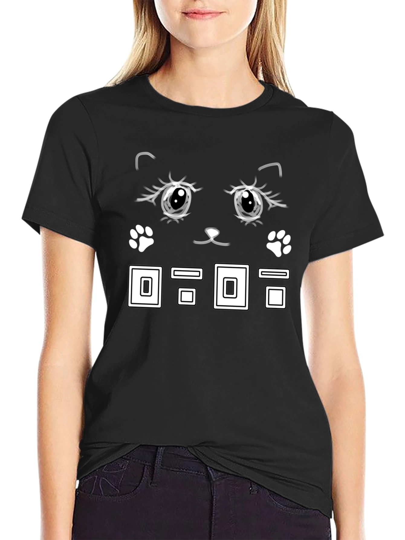 Cute Cat Face Black T-Shirt