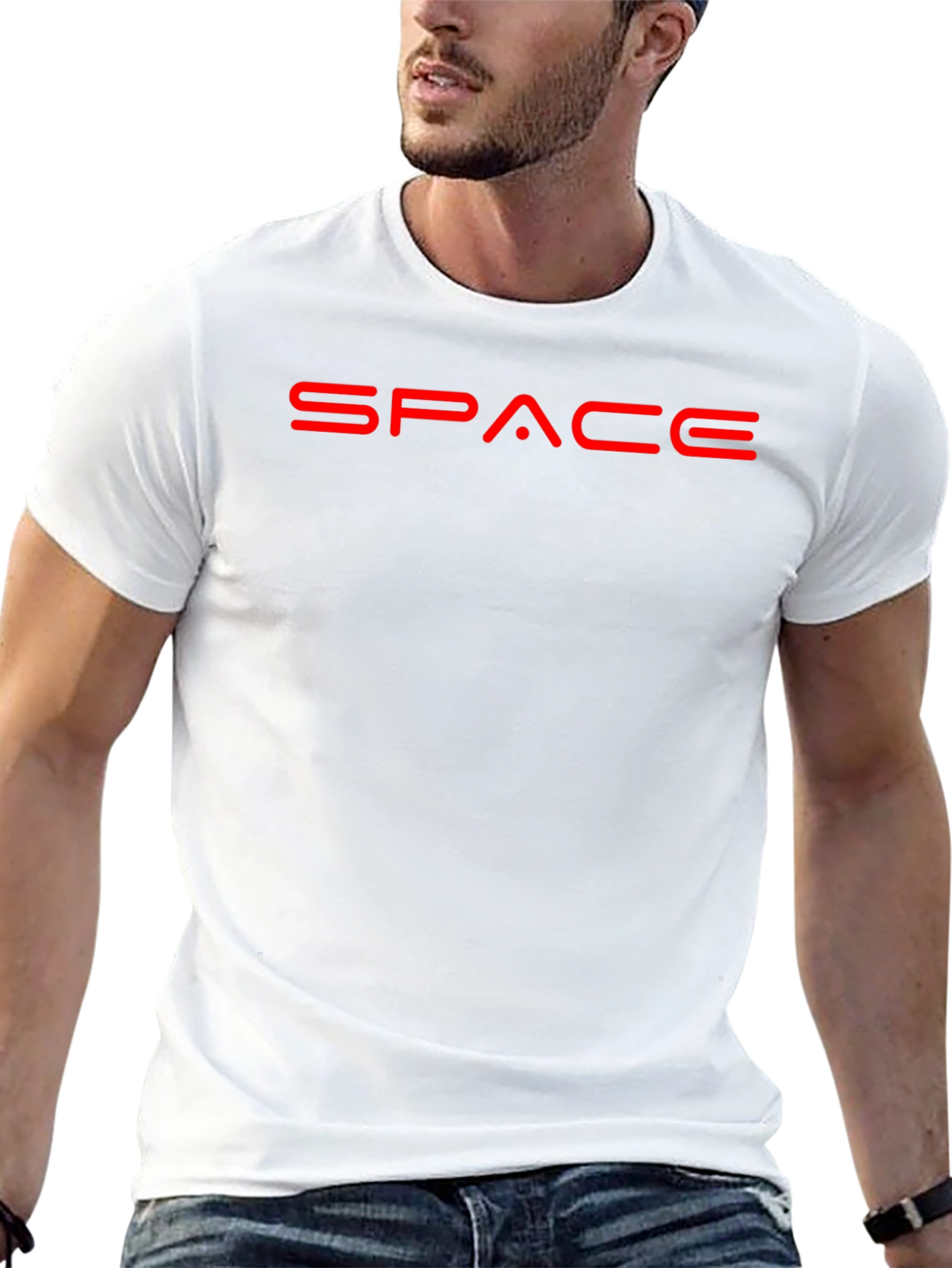 Space Graphic Black T-Shirt - Bold Red Design