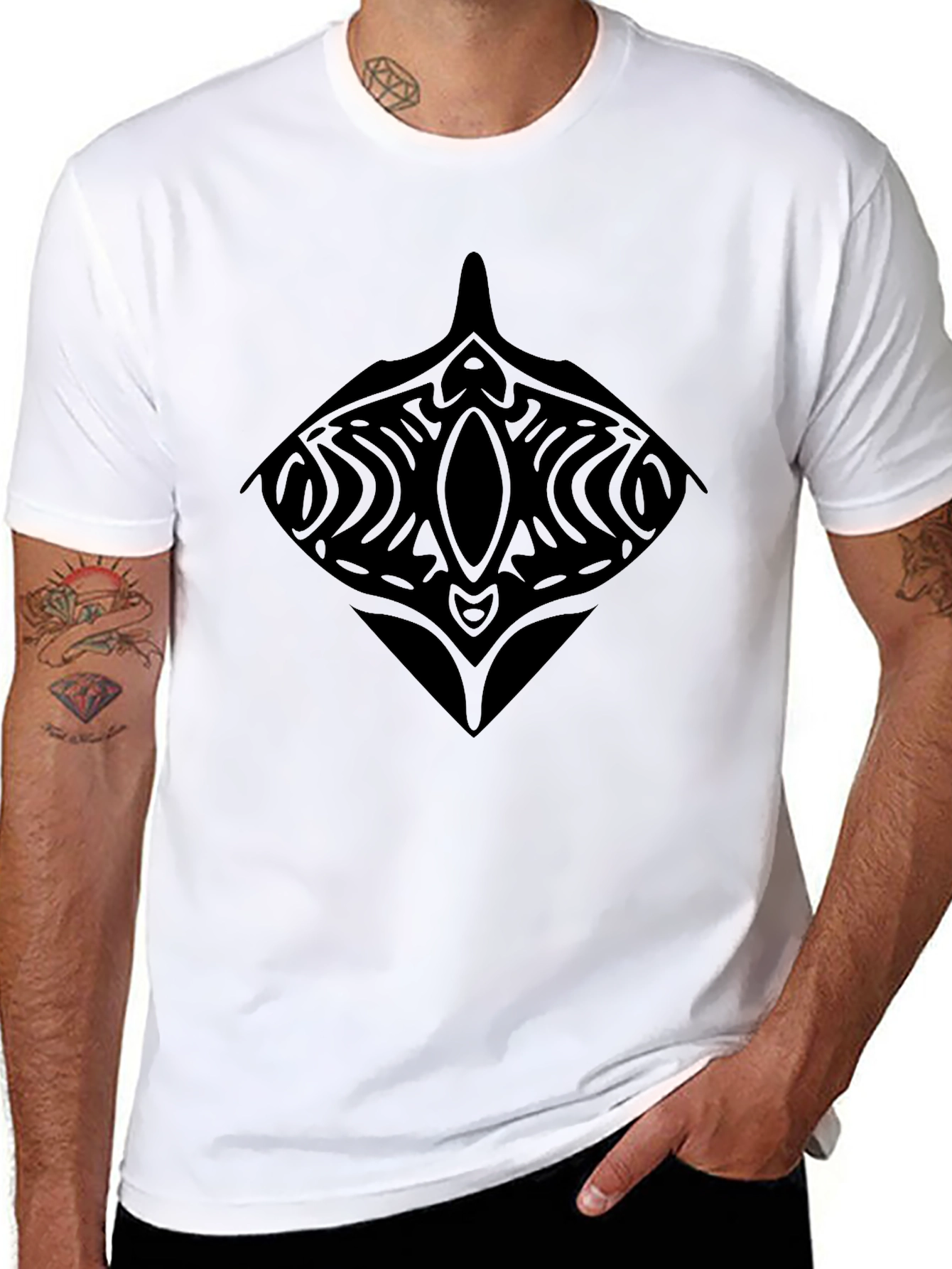 Tribal Stingray Graphic Black T-Shirt