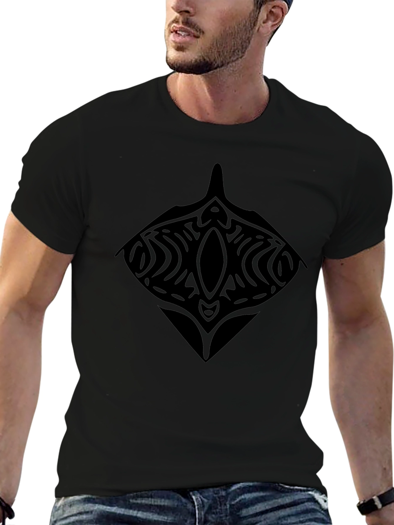 Tribal Stingray Graphic Black T-Shirt