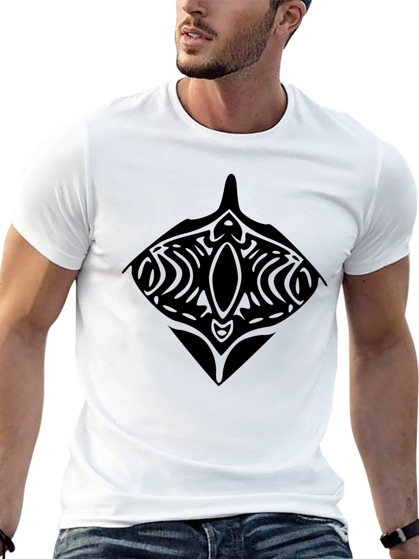 Tribal Stingray Graphic Black T-Shirt