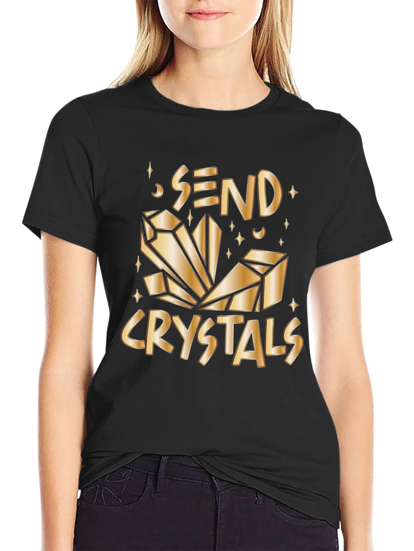 Send Crystals Graphic Tee - Black Cotton T-Shirt