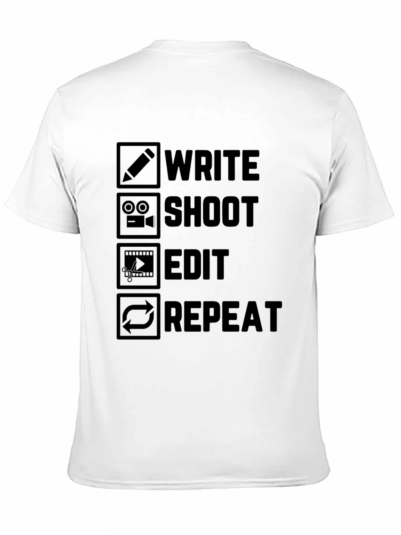 Write Shoot Edit Repeat Black Graphic T-Shirt