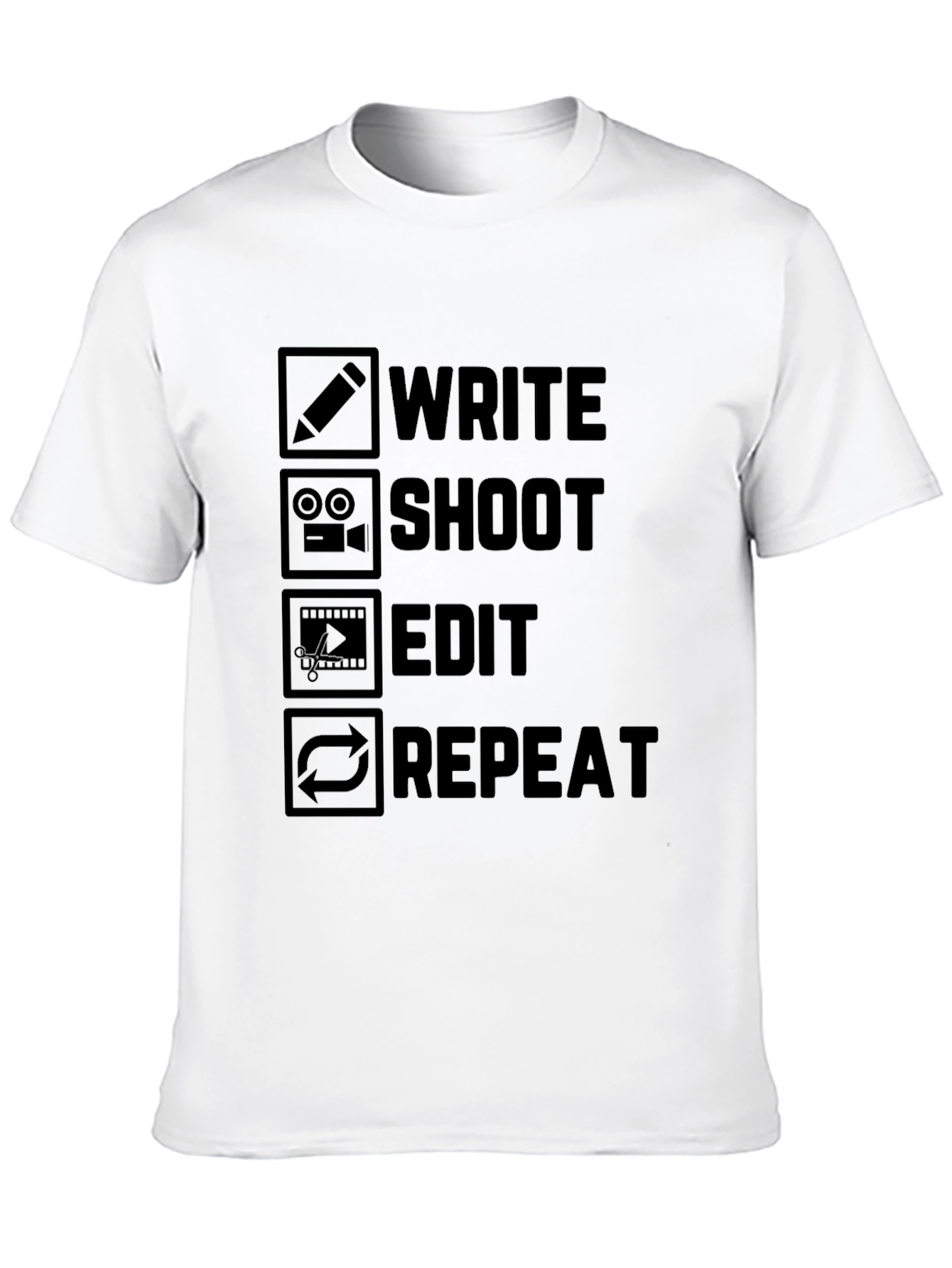 Write Shoot Edit Repeat Black Graphic T-Shirt