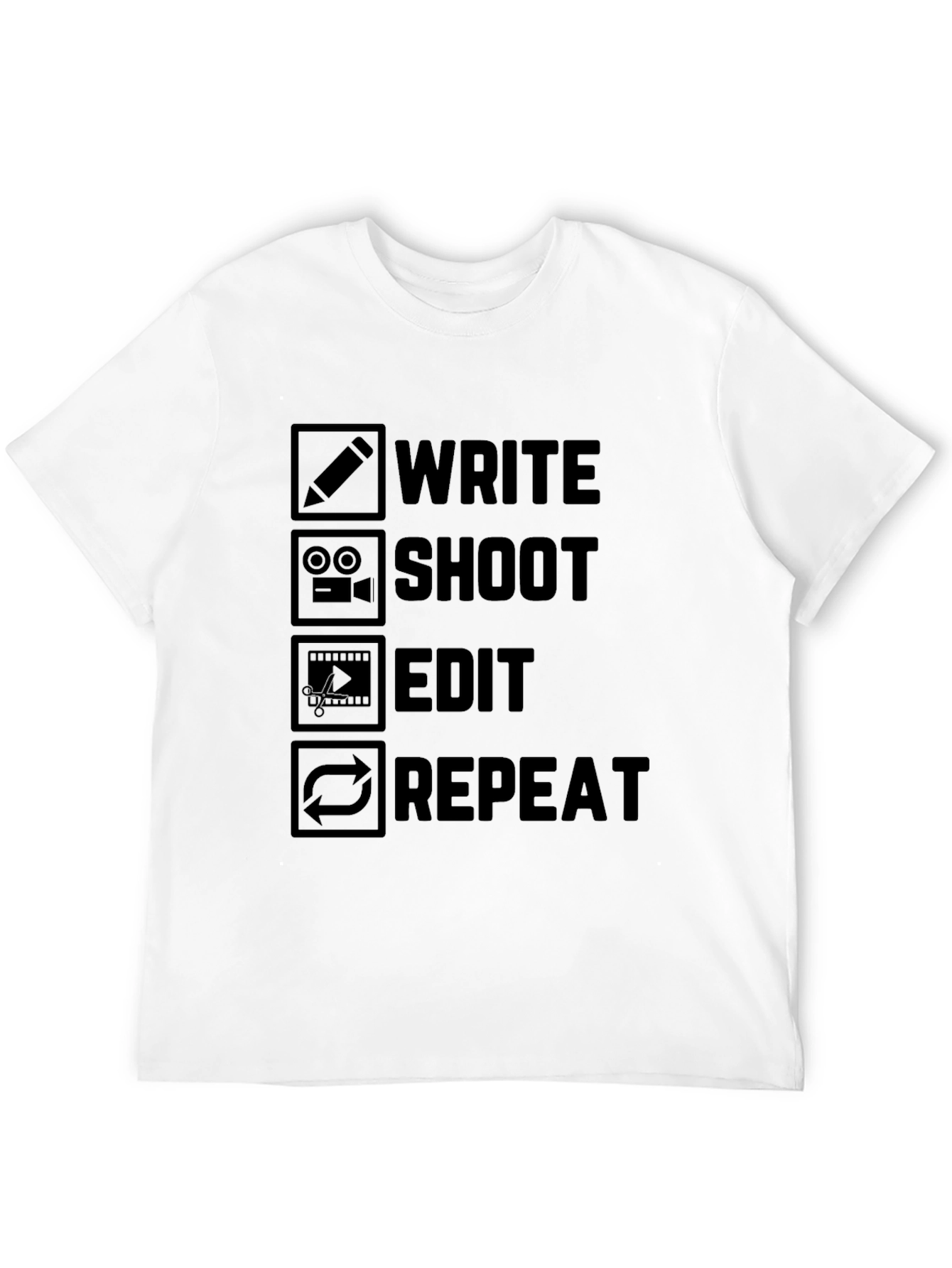 Write Shoot Edit Repeat Black Graphic T-Shirt