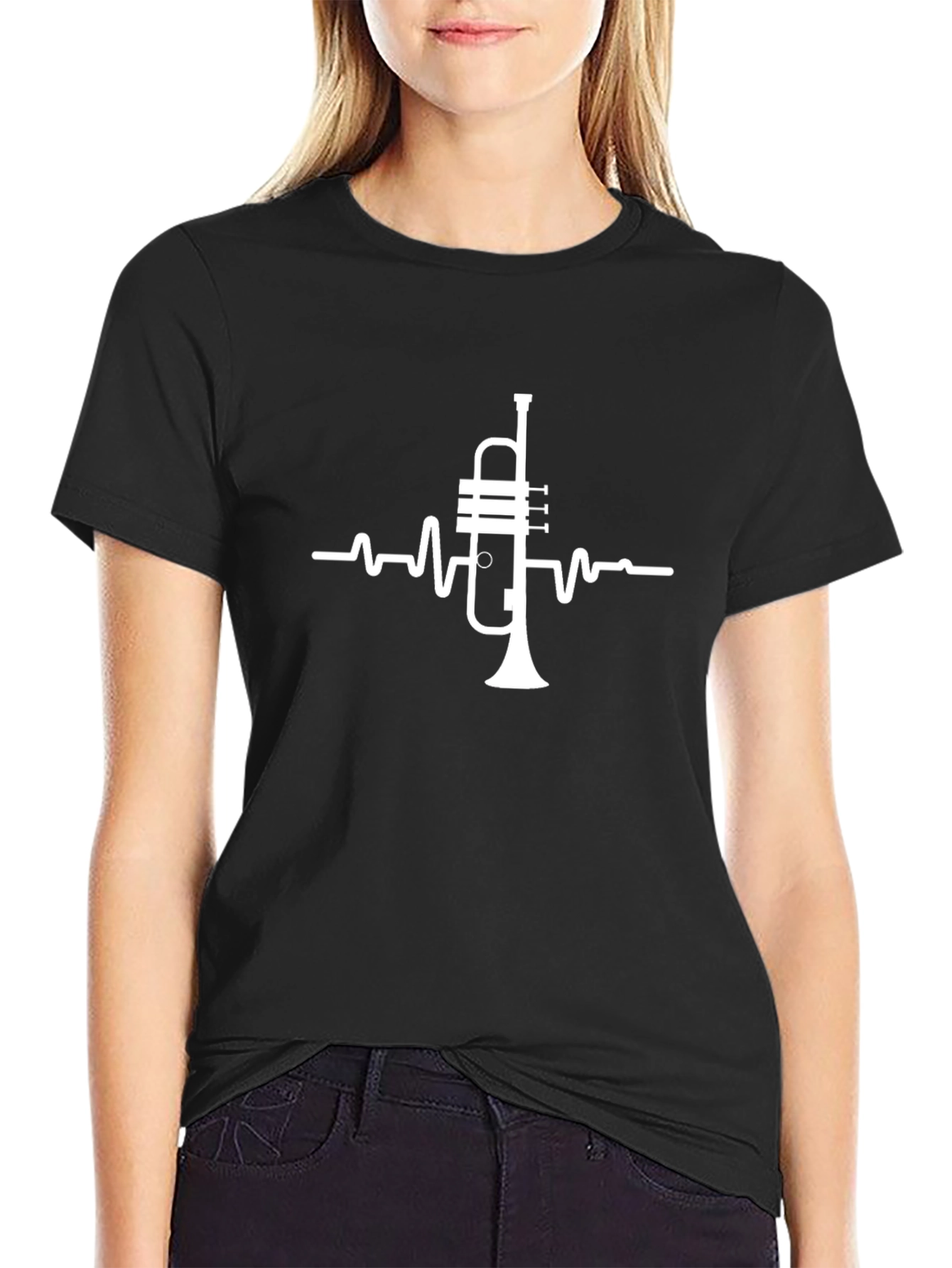 Trumpet Heartbeat Graphic Tee - Black Casual T-Shirt