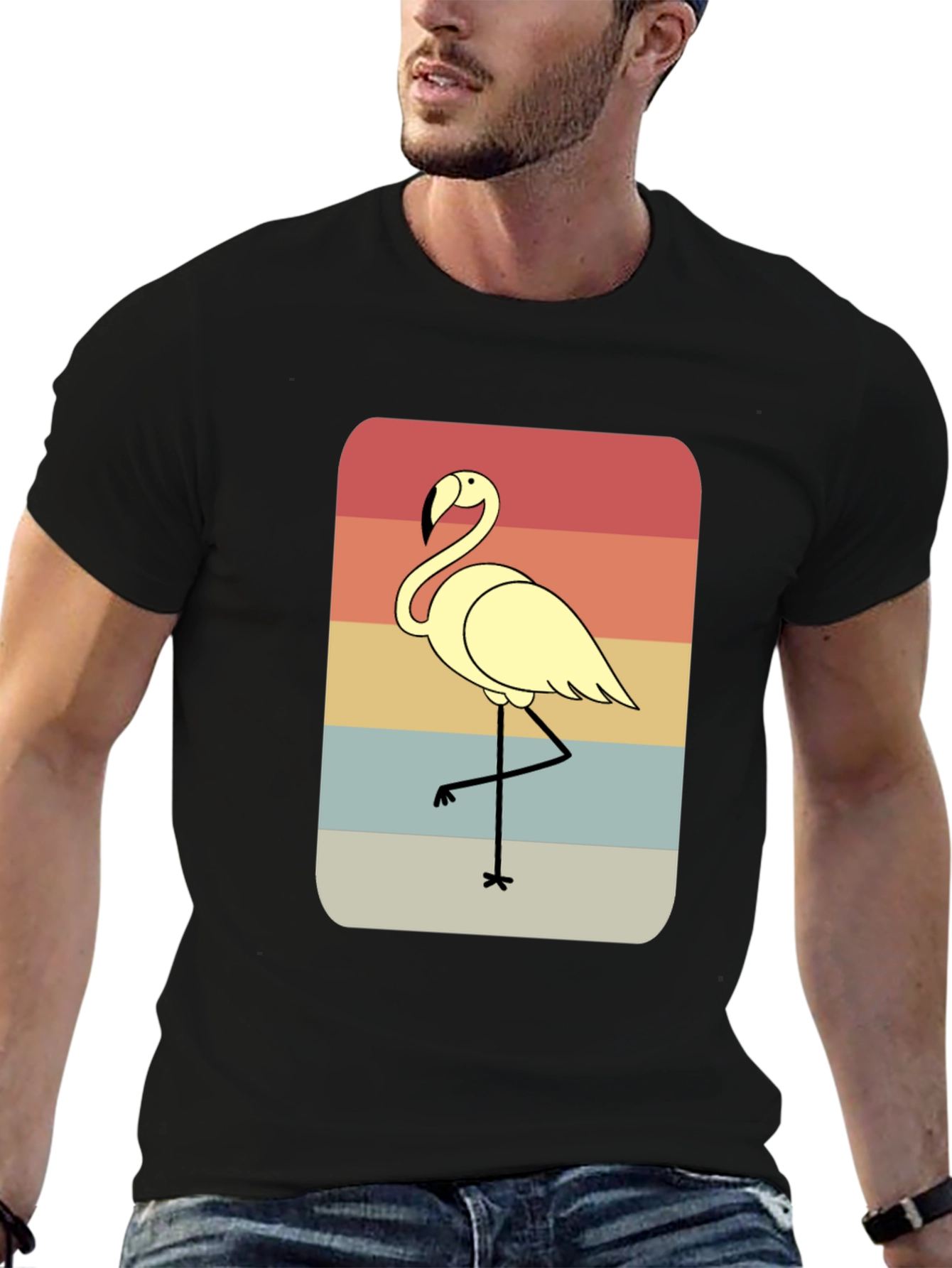 Retro Flamingo T-Shirt - Black Casual Tee