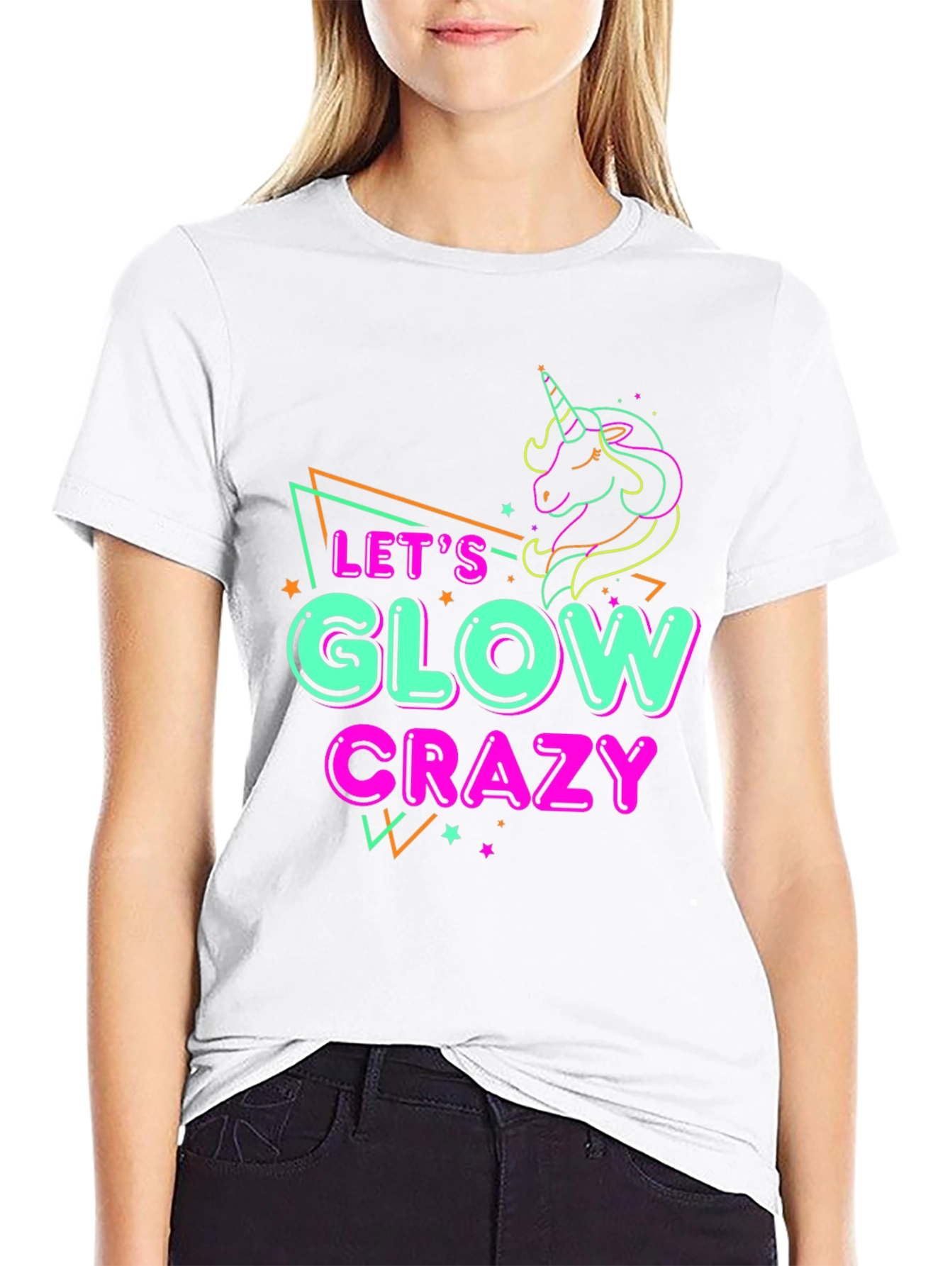 Lets Glow Crazy Unicorn Graphic T-Shirt
