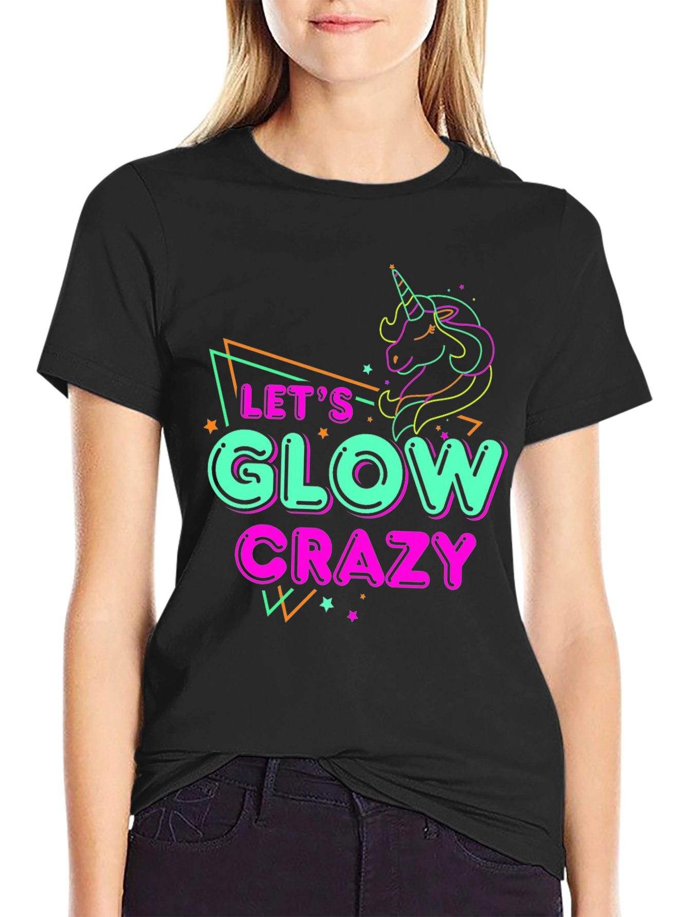 Lets Glow Crazy Unicorn Graphic T-Shirt