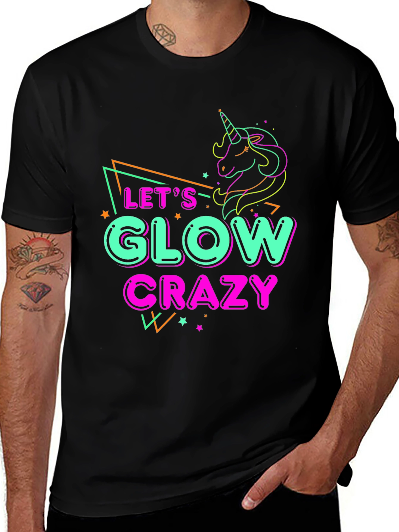 Lets Glow Crazy Unicorn Graphic T-Shirt