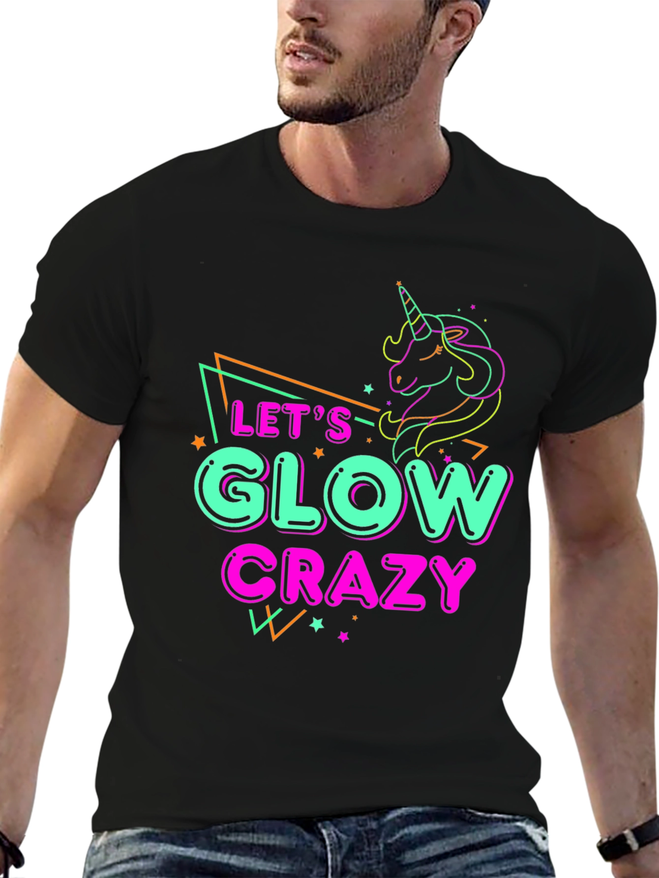 Lets Glow Crazy Unicorn Graphic T-Shirt