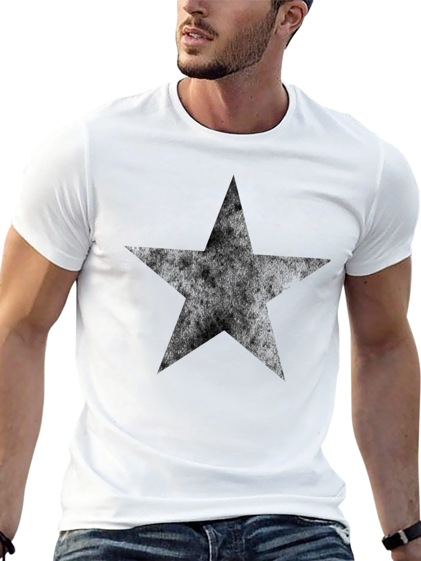 Distressed Star Graphic Black T-Shirt