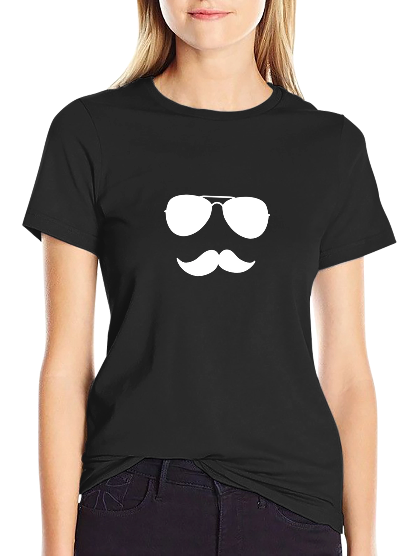 Aviator Sunglasses & Mustache Graphic Tee