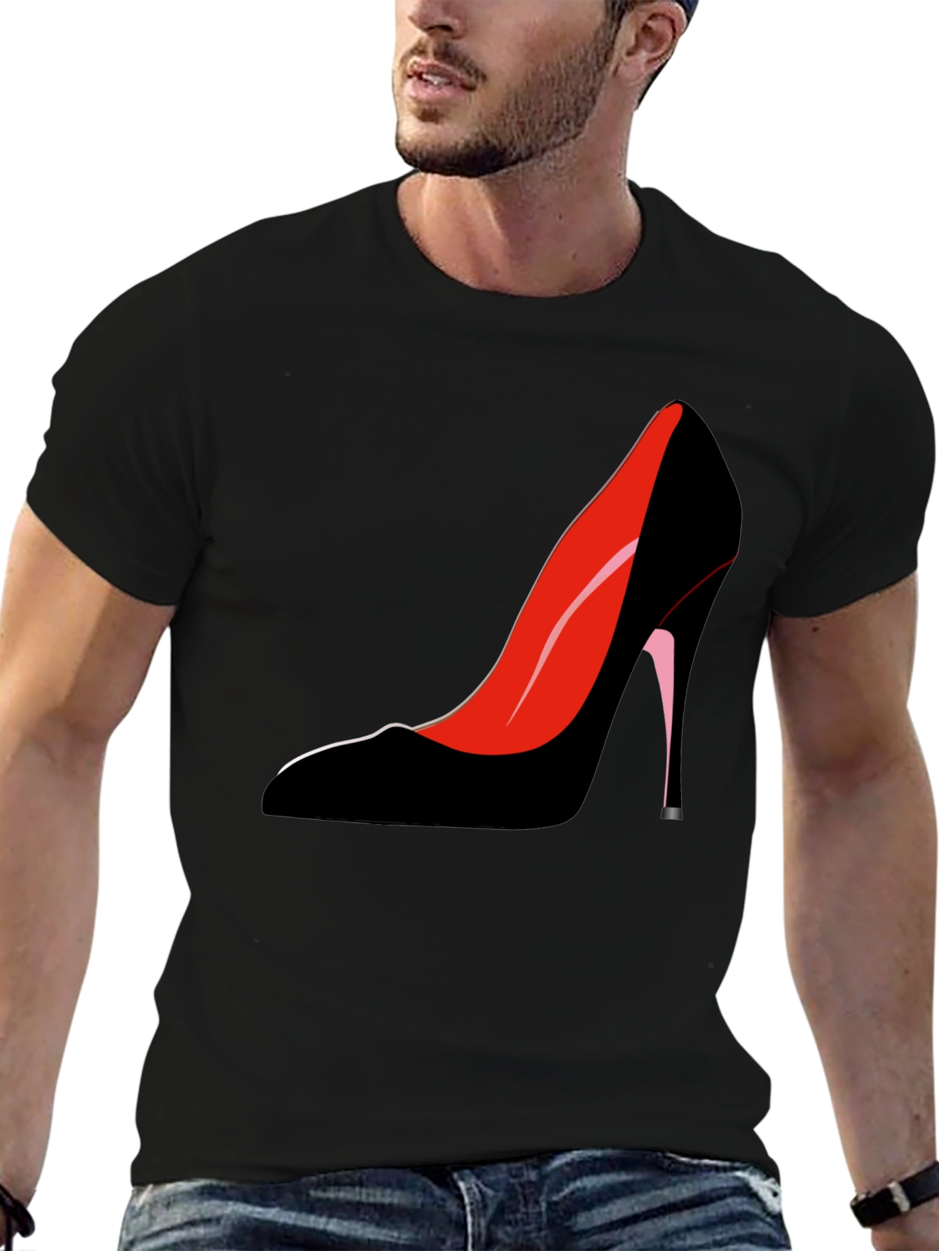 Stylish Heel Graphic Tee - Black