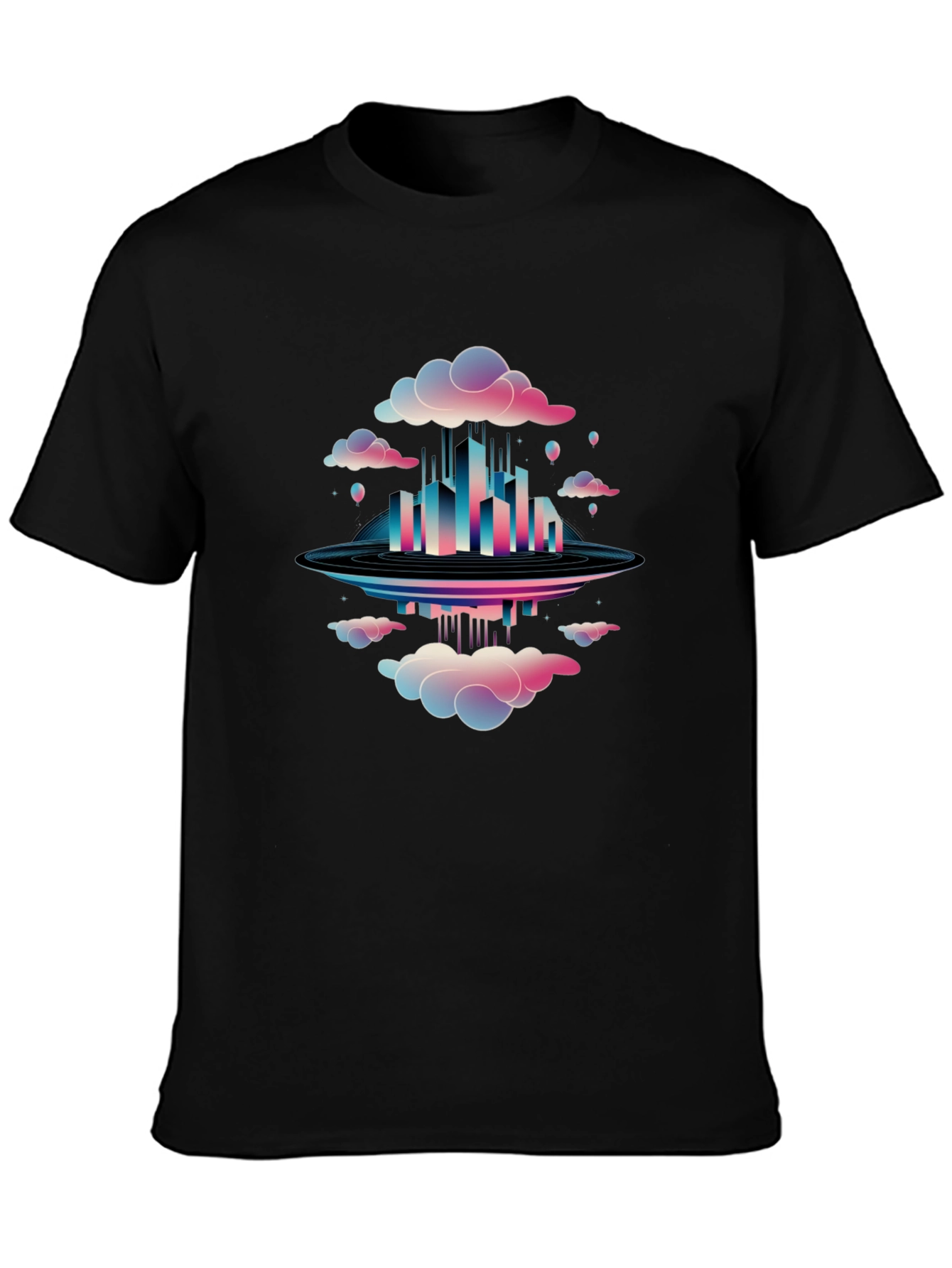 Abstract Cityscape Graphic Tee - Black Cotton