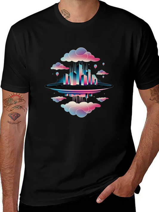 Abstract Cityscape Graphic Tee - Black Cotton