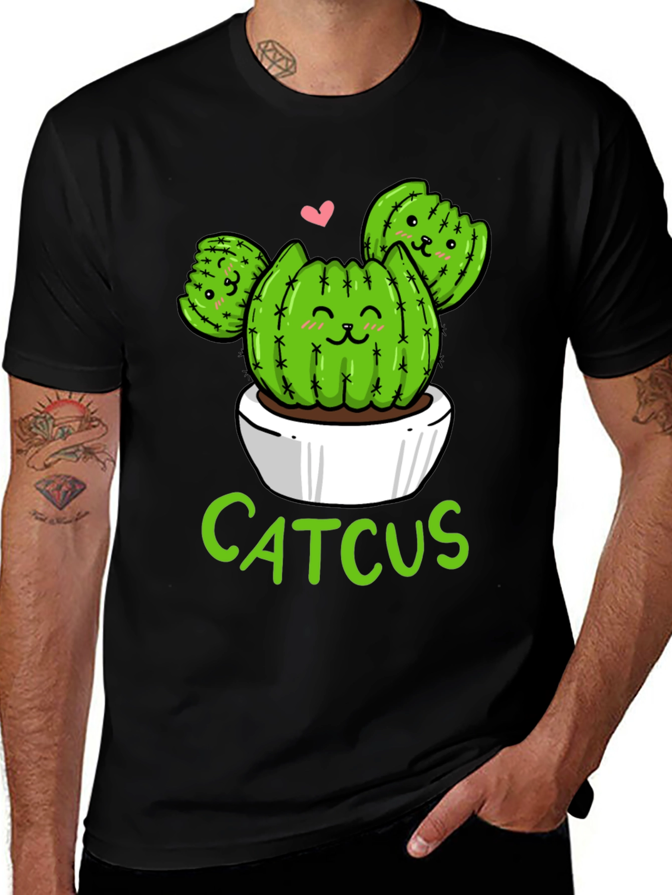 Cute Catcus T-Shirt - Black Cotton Graphic Tee