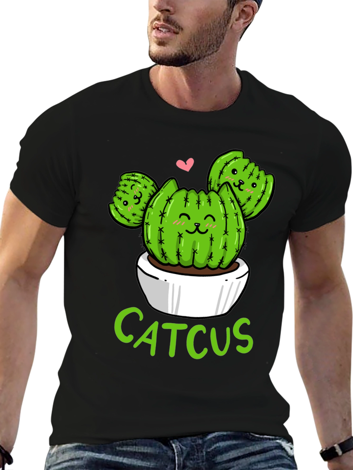 Cute Catcus T-Shirt - Black Cotton Graphic Tee