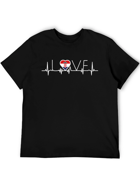 Croatia Love Heartbeat T-Shirt - Black