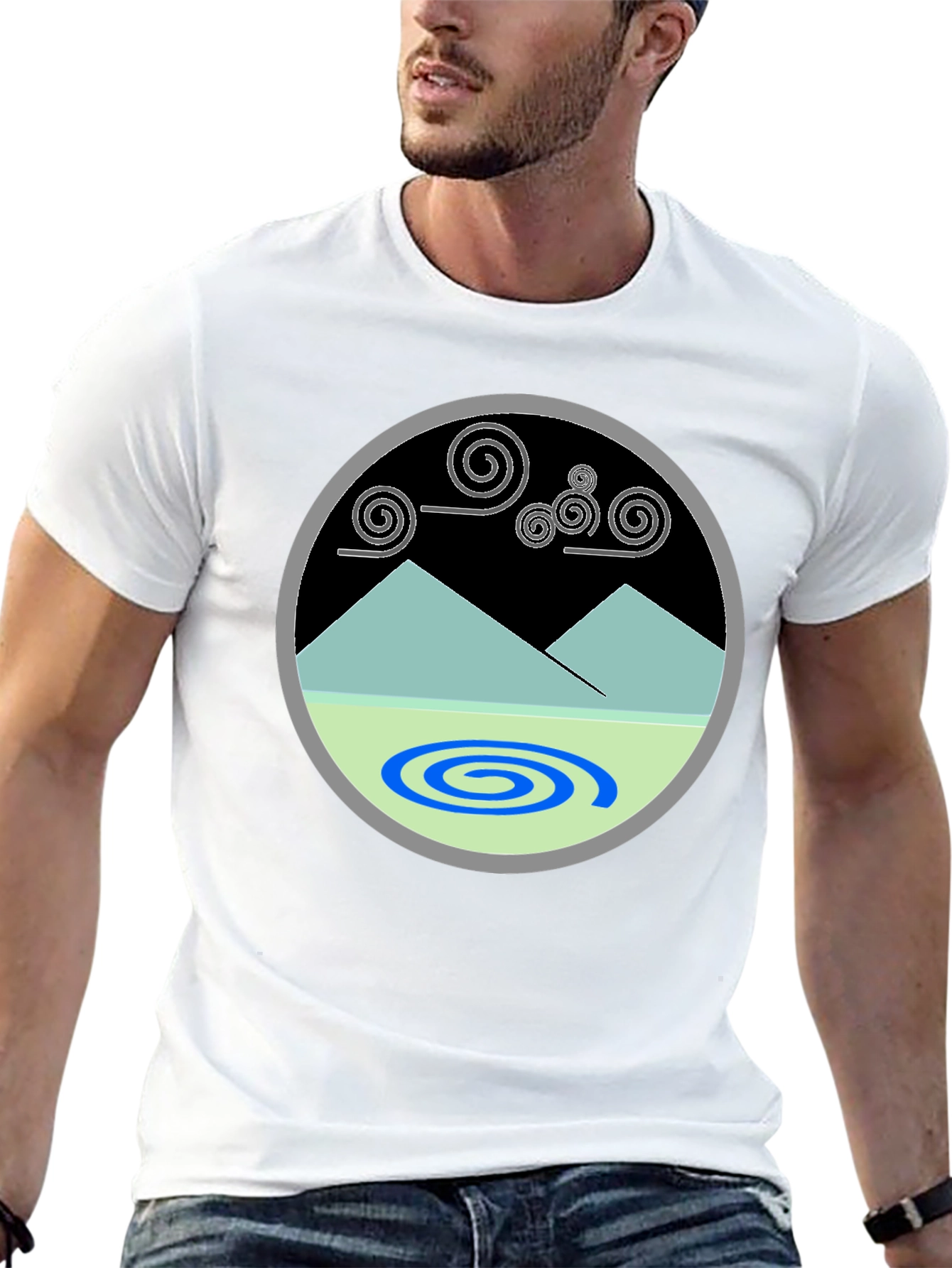 Mountains & Swirls Graphic Tee - Modern Design