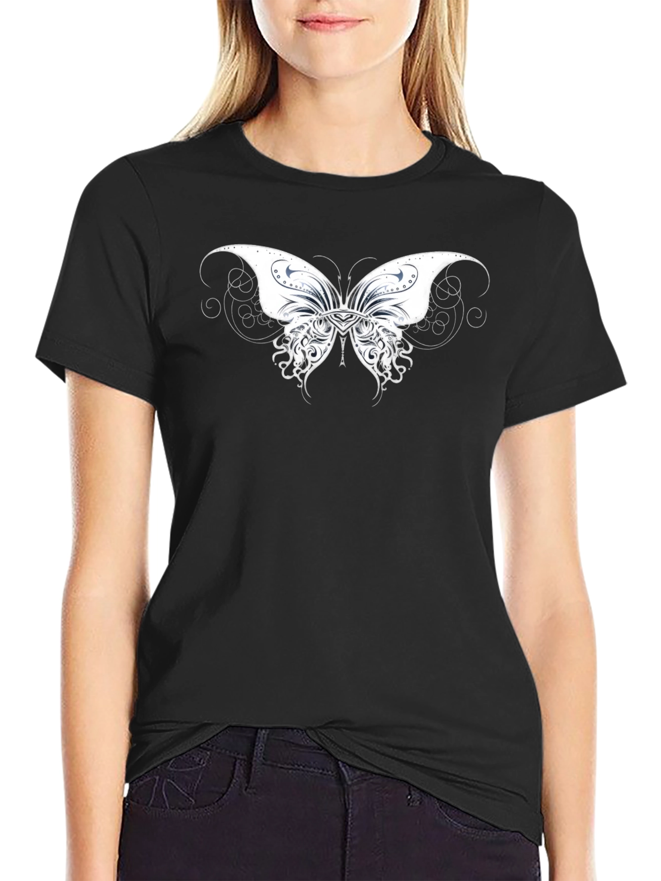 Black T-Shirt with Butterfly Graphic