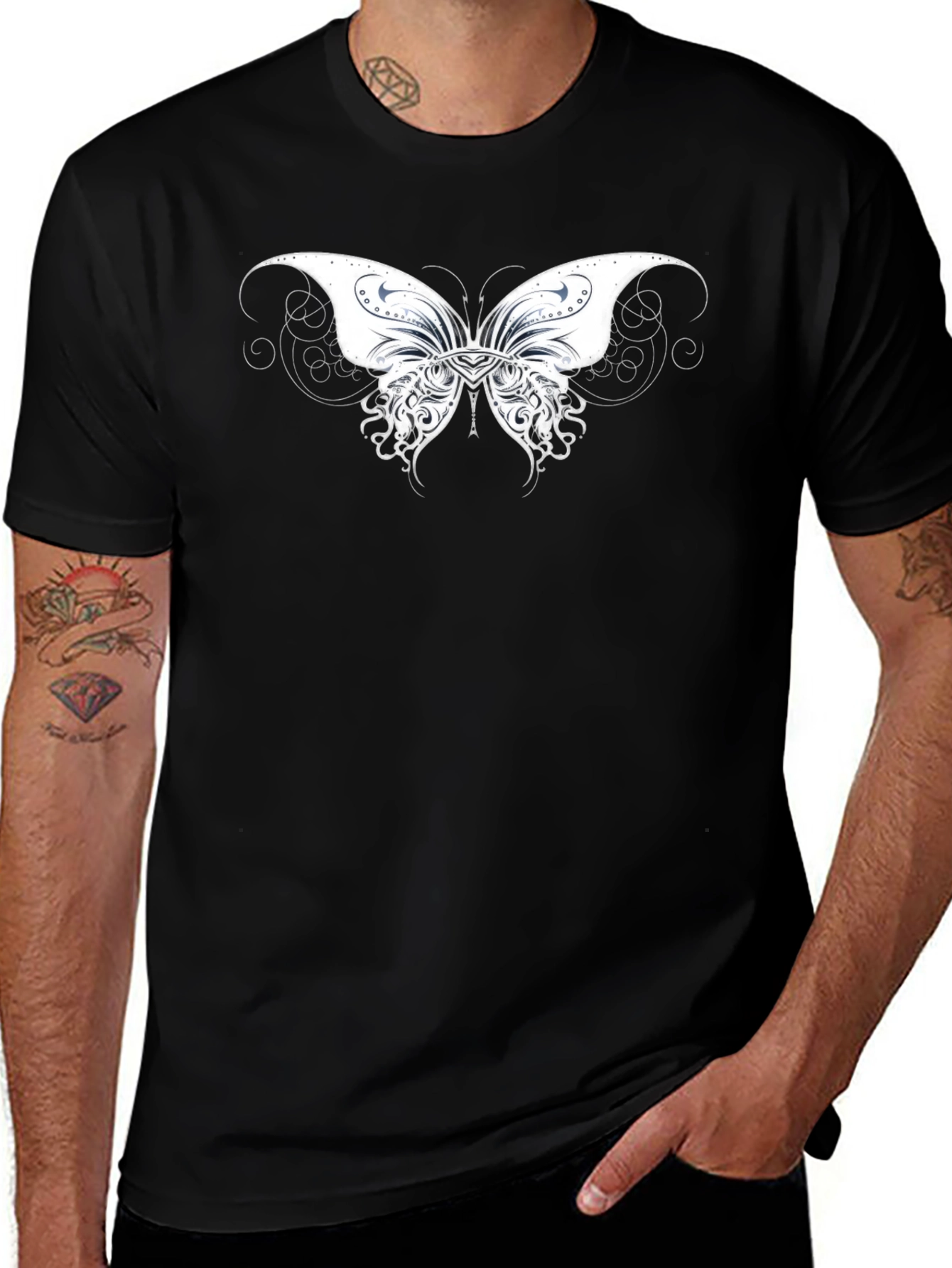 Black T-Shirt with Butterfly Graphic