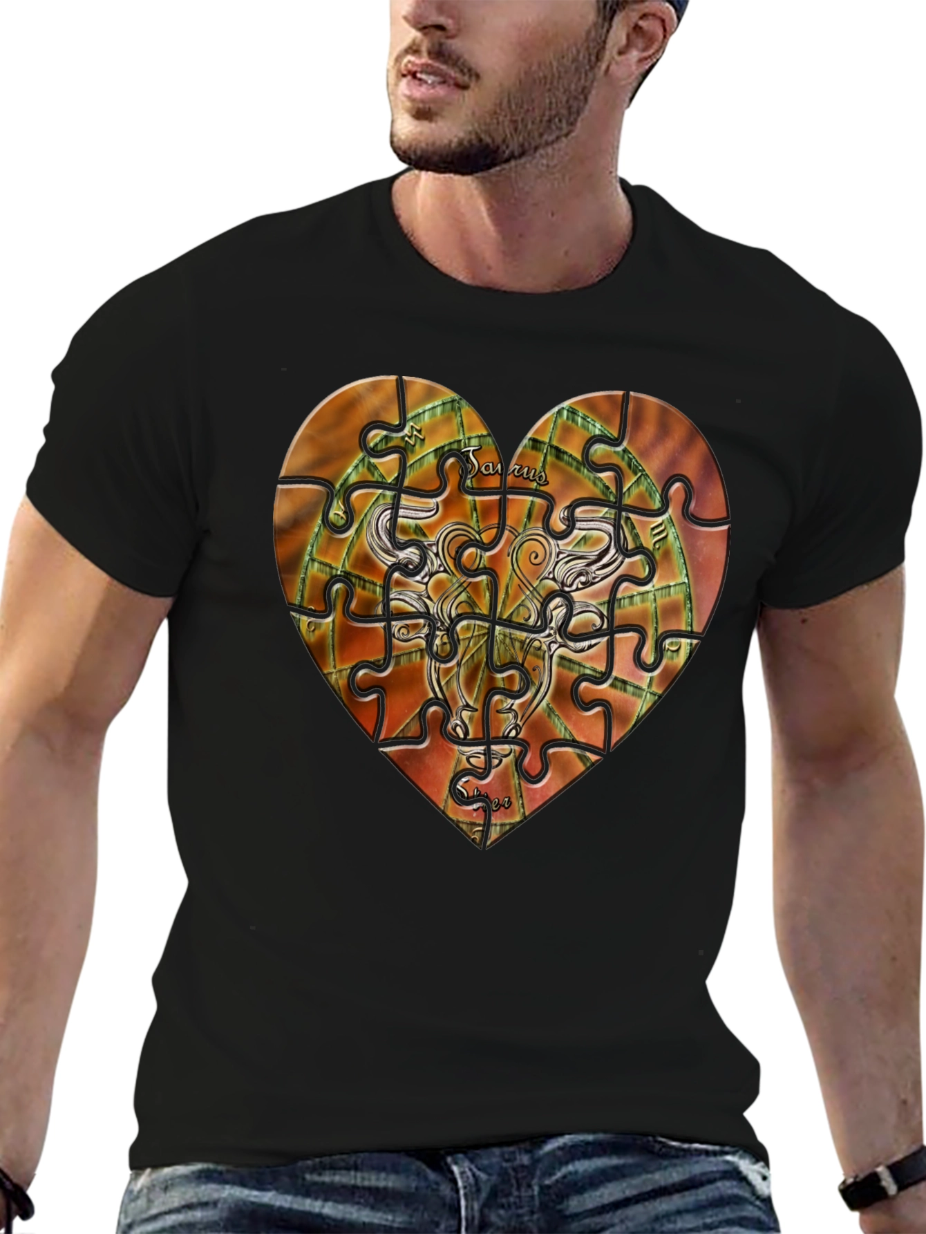 Taurus Zodiac Puzzle Heart Graphic T-Shirt