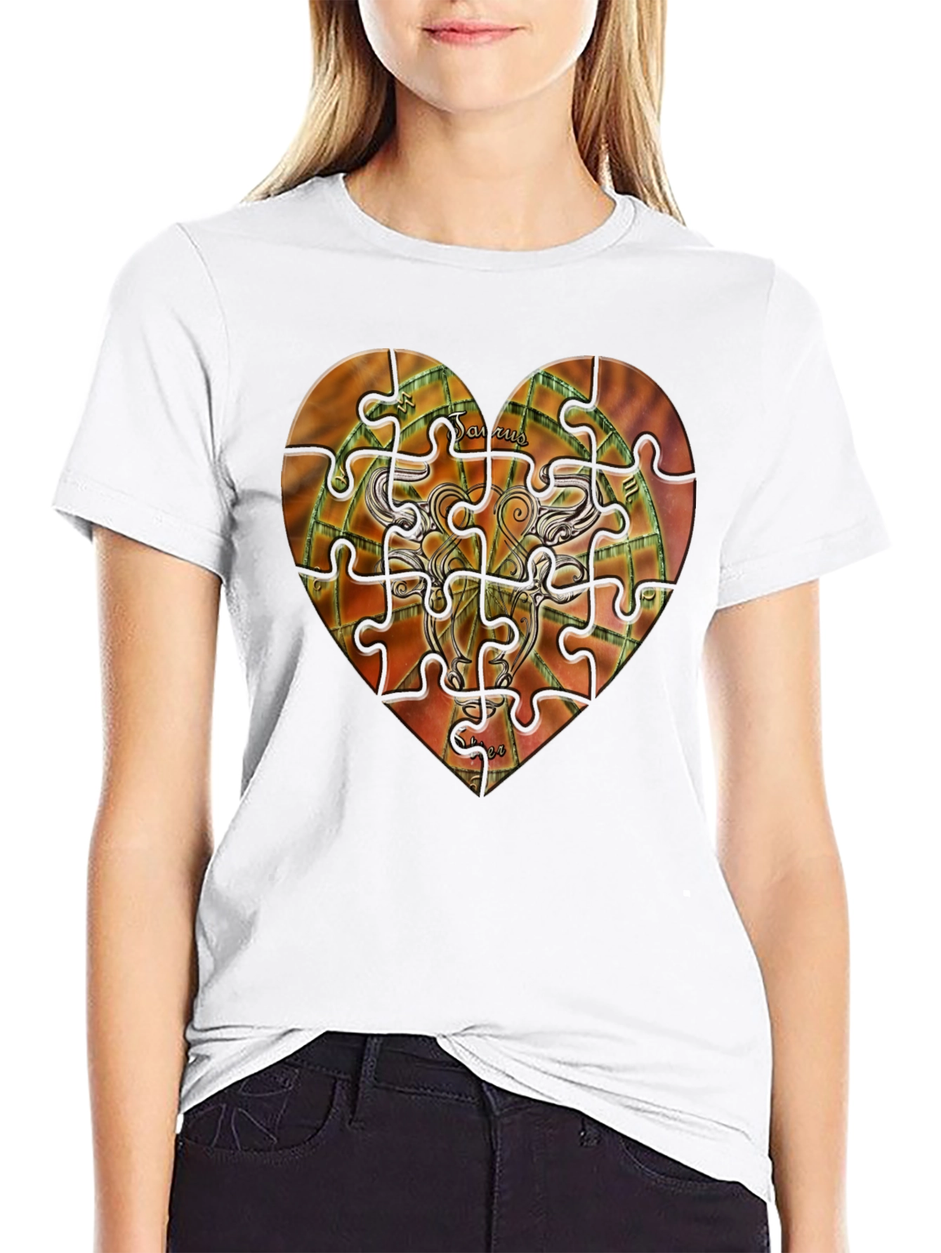 Taurus Zodiac Puzzle Heart Graphic T-Shirt