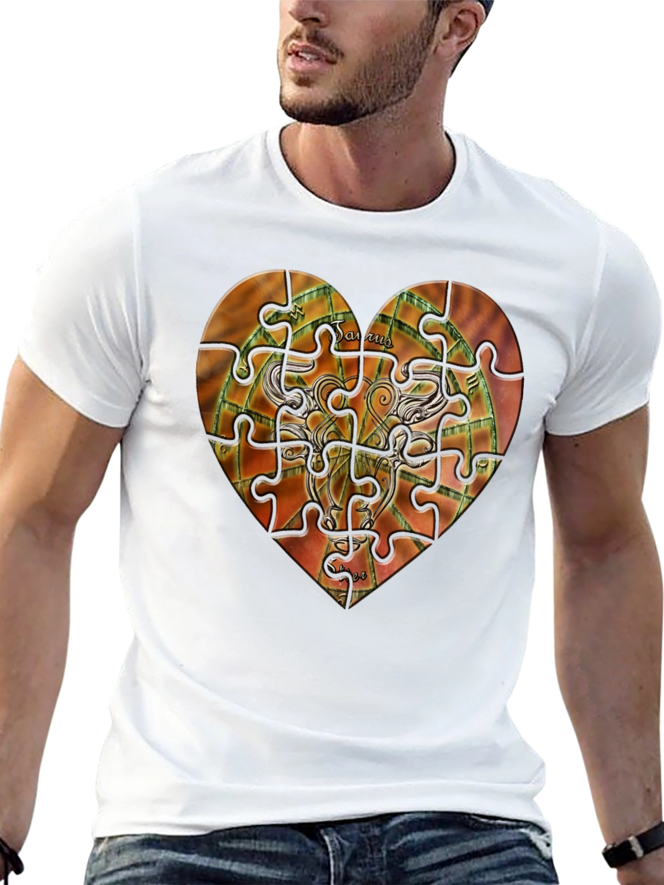 Taurus Zodiac Puzzle Heart Graphic T-Shirt