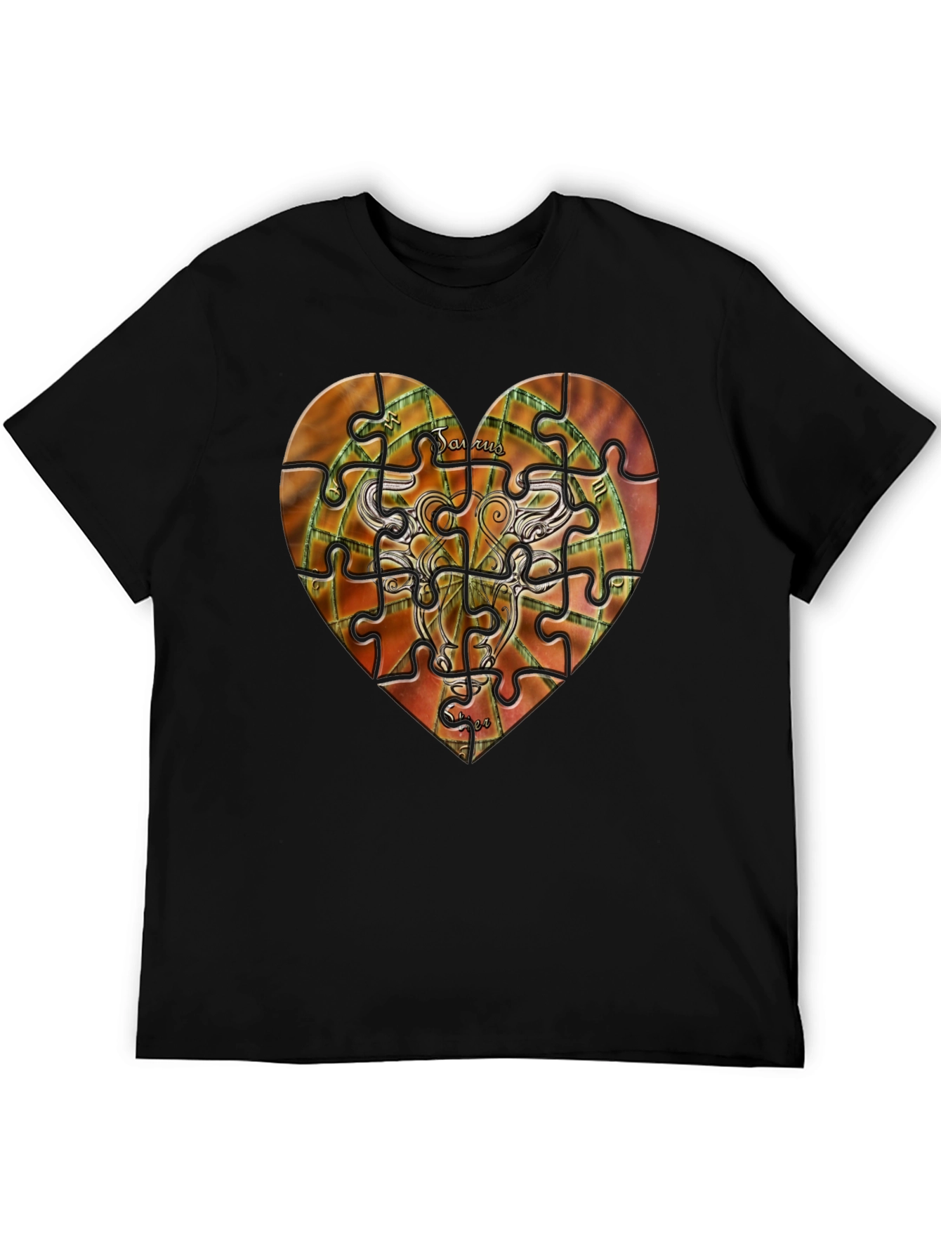 Taurus Zodiac Puzzle Heart Graphic T-Shirt