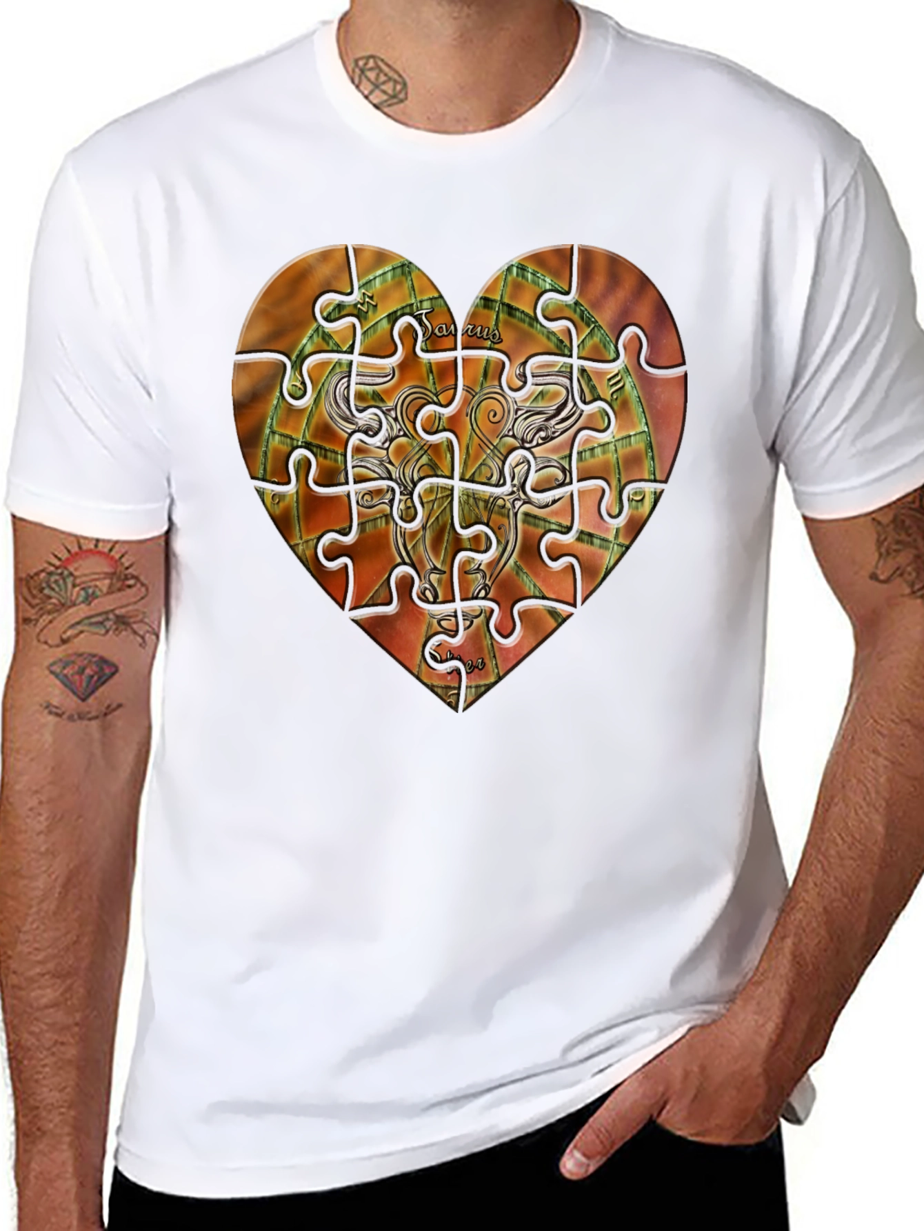 Taurus Zodiac Puzzle Heart Graphic T-Shirt
