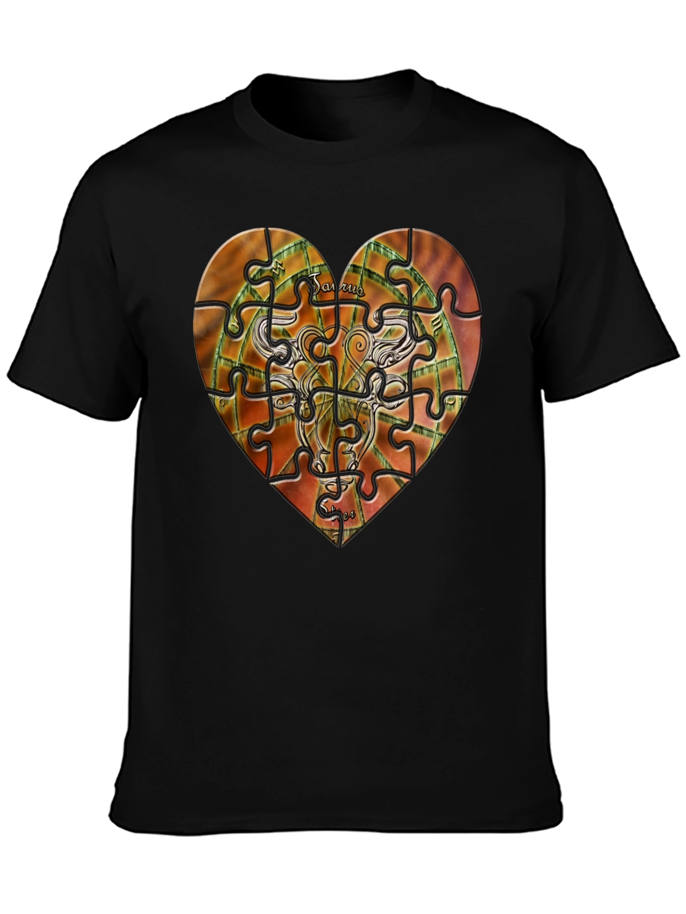 Taurus Zodiac Puzzle Heart Graphic T-Shirt