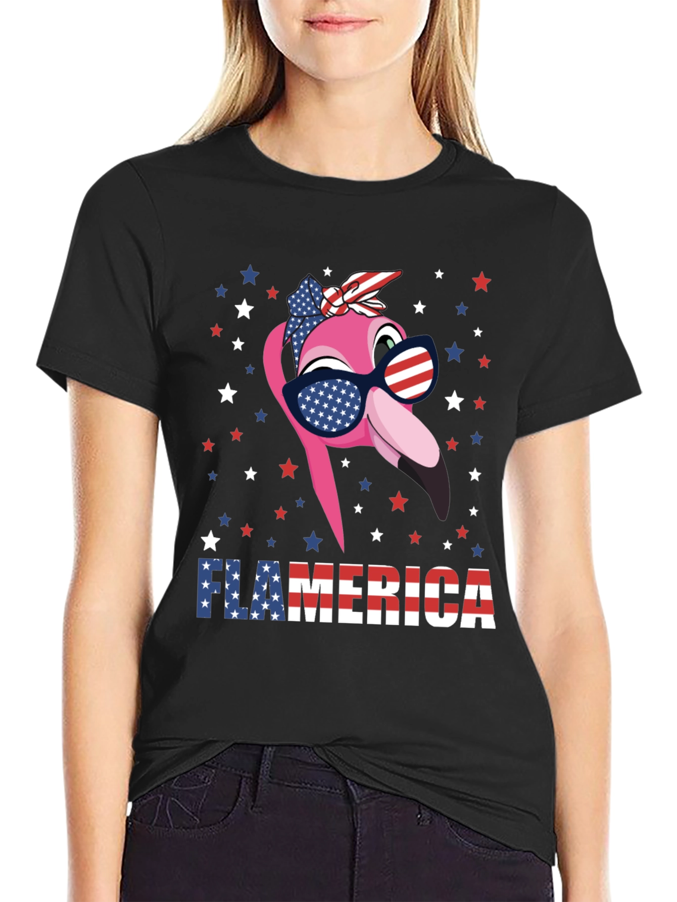 Flamerica Flamingo USA Patriotic Graphic Tee