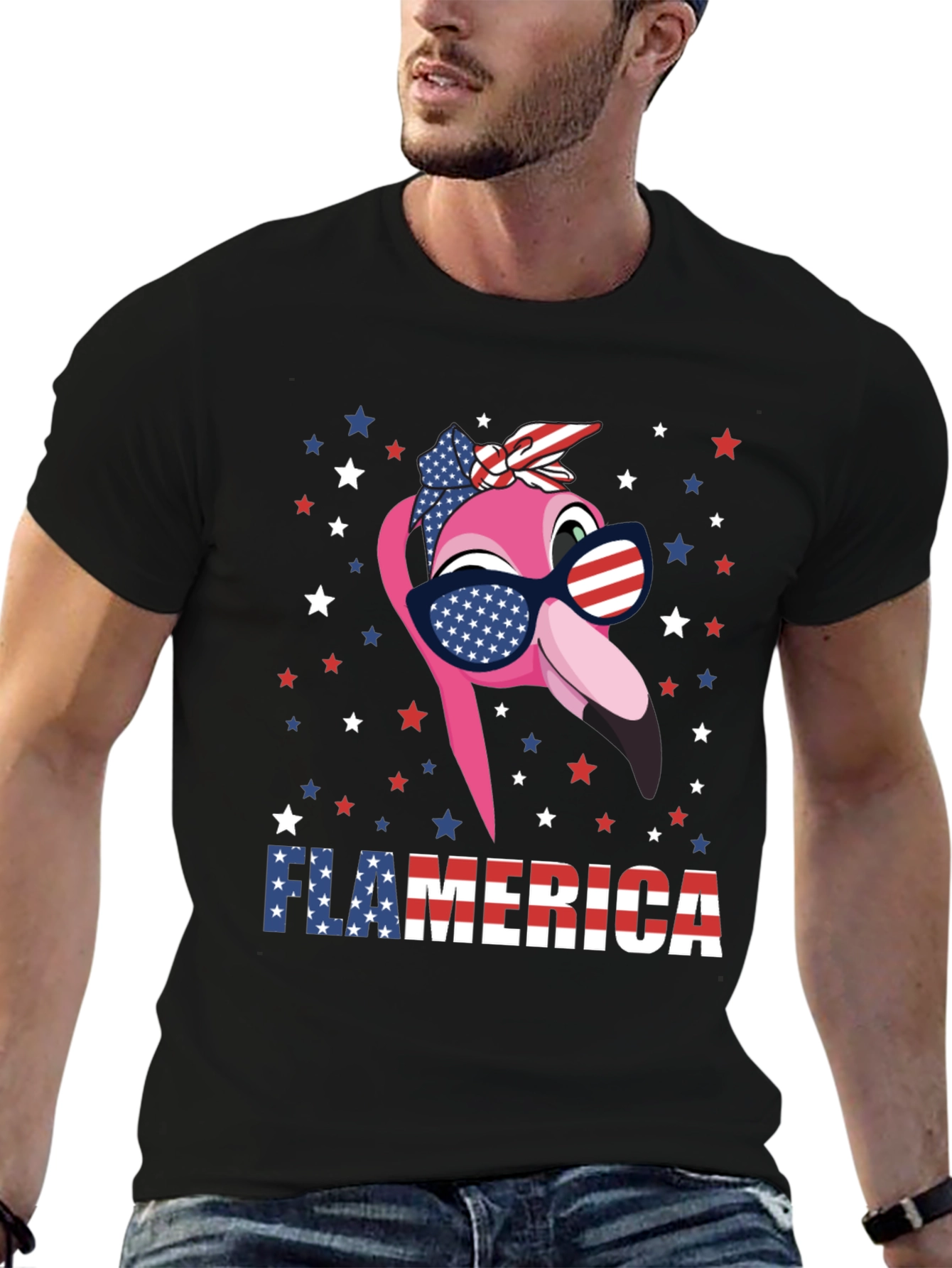 Flamerica Flamingo USA Patriotic Graphic Tee